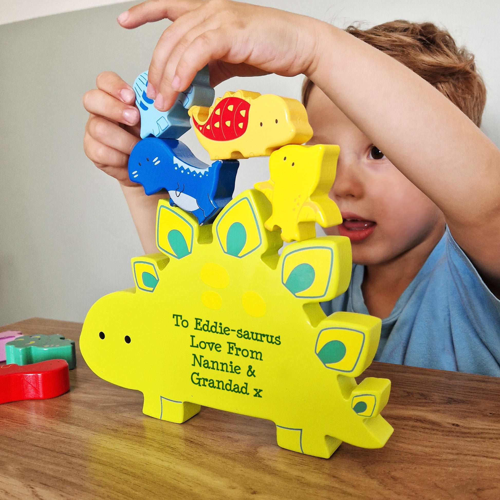 Personalised Free Text Wooden Dinosaur Stacker Toy - MK&JD Gifts
