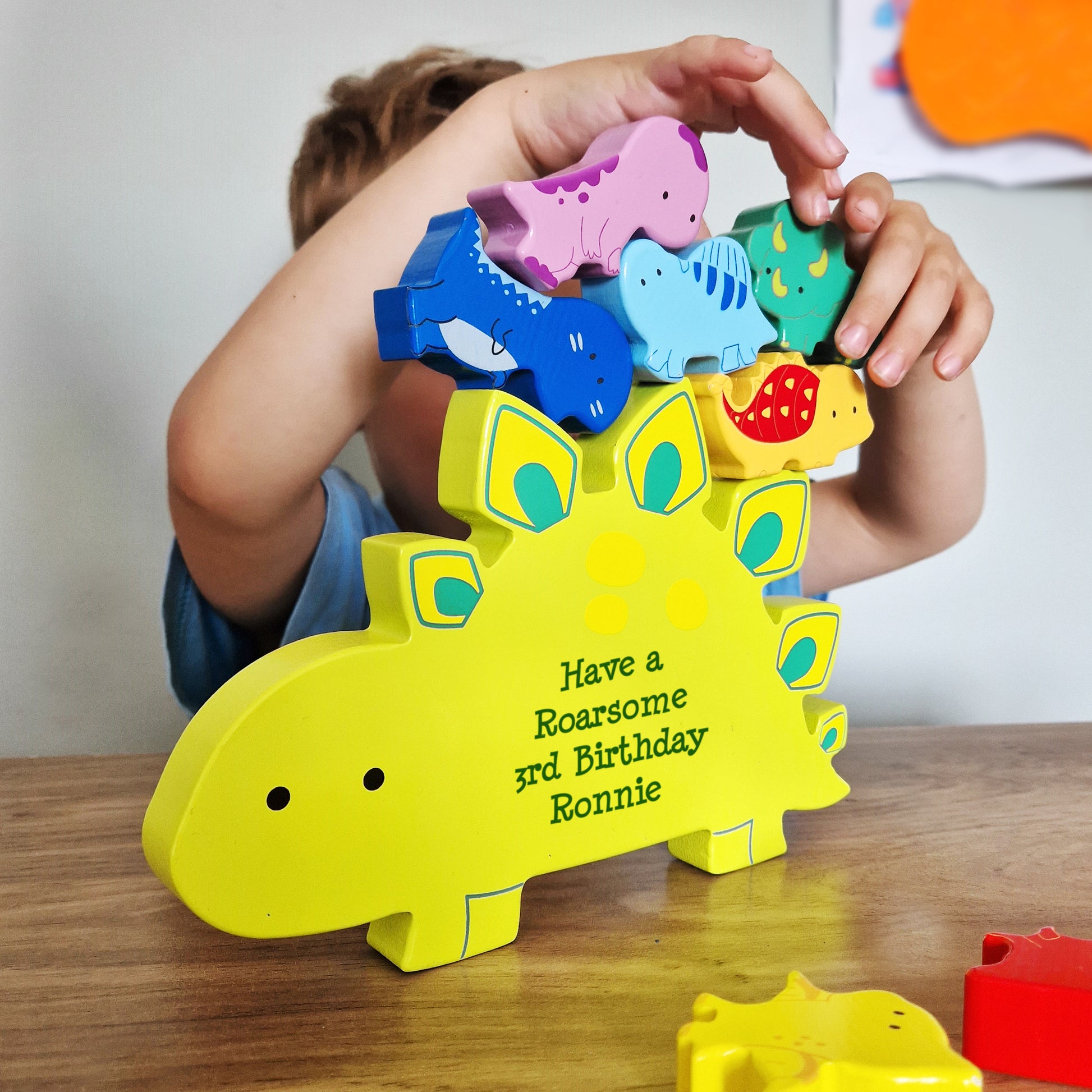 Personalised Free Text Wooden Dinosaur Stacker Toy - MK&JD Gifts