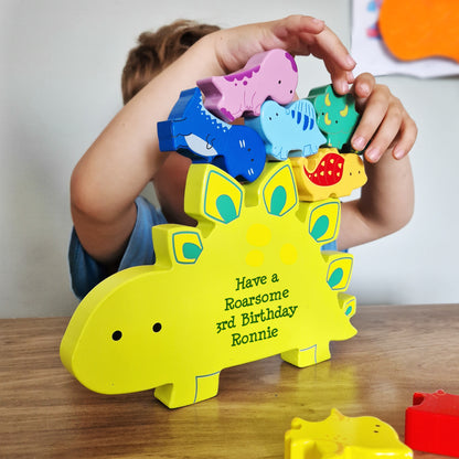 Personalised Free Text Wooden Dinosaur Stacker Toy - MK&JD Gifts