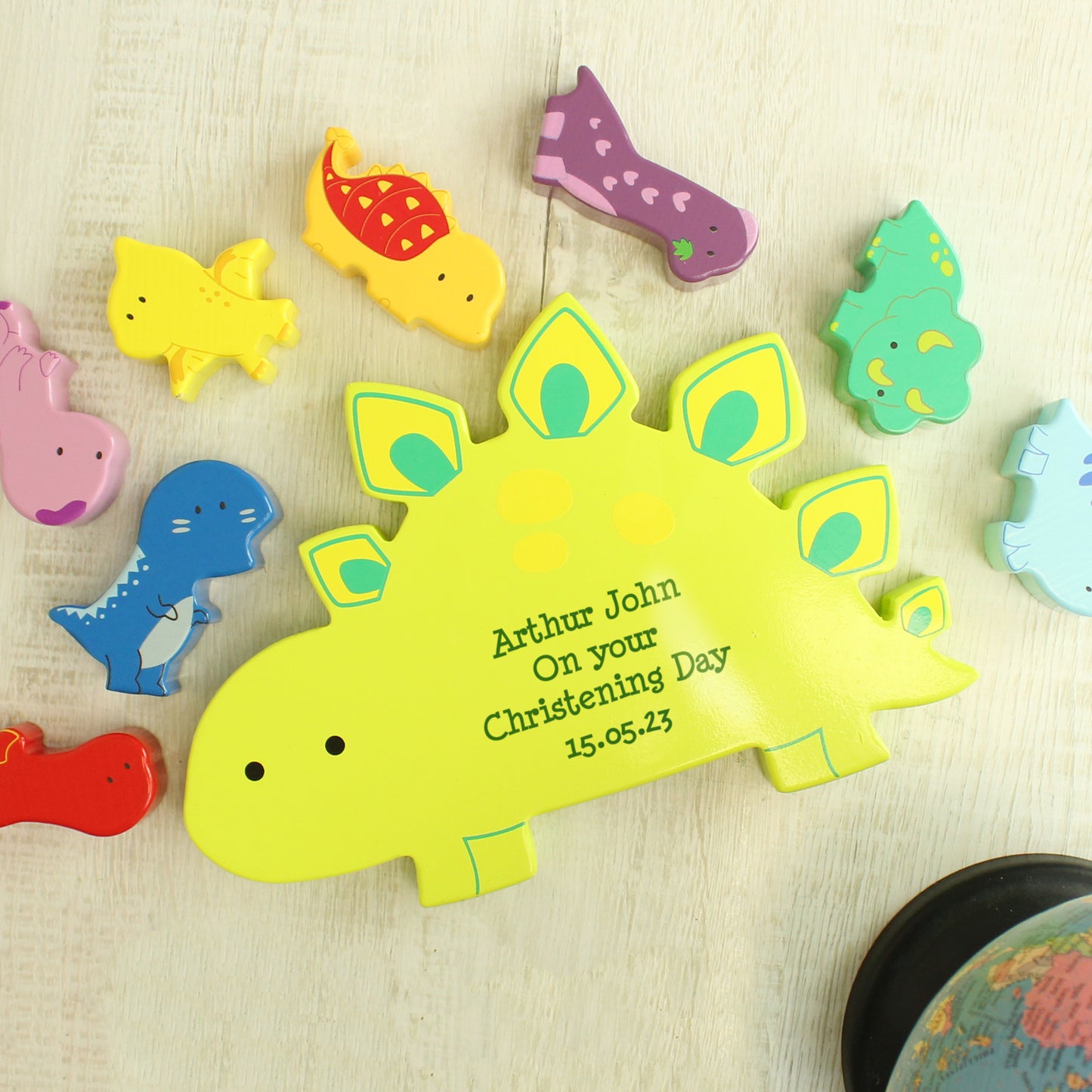 Personalised Free Text Wooden Dinosaur Stacker Toy - MK&JD Gifts
