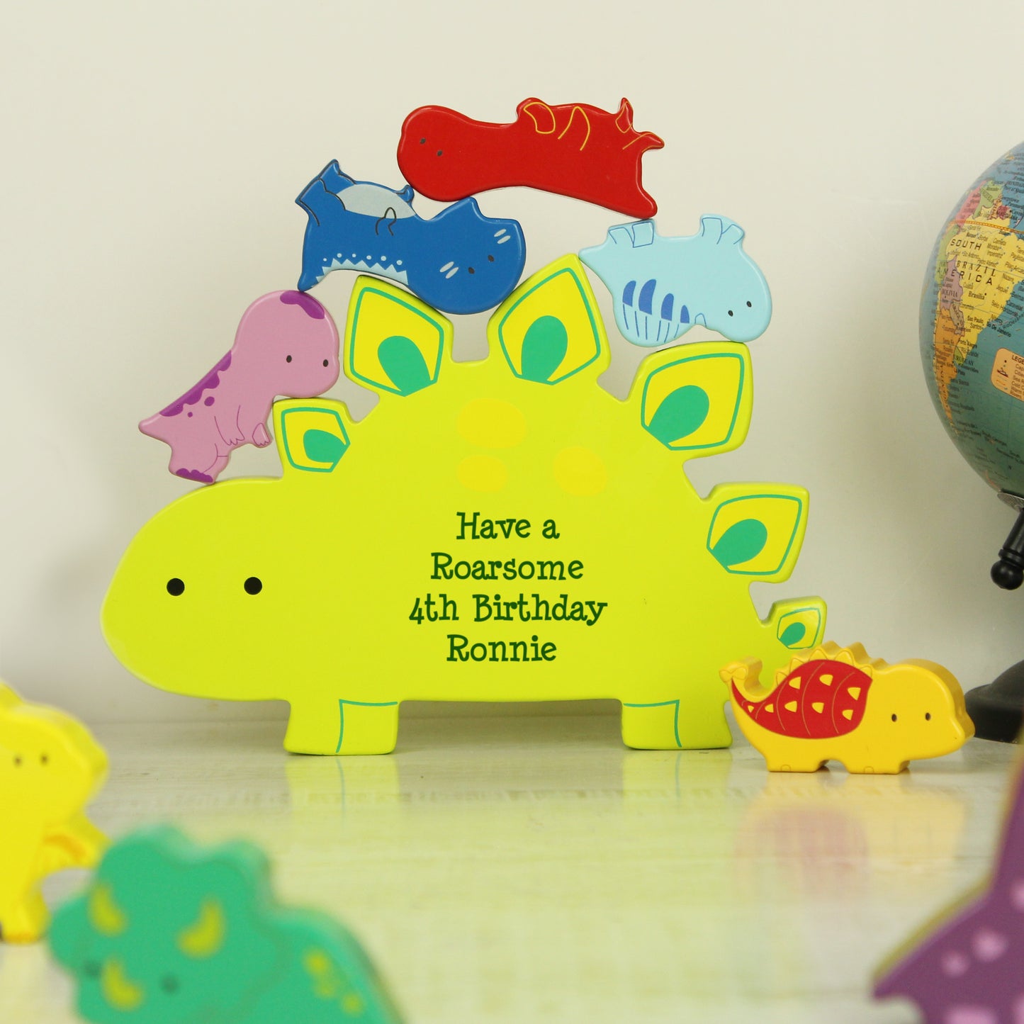 Personalised Free Text Wooden Dinosaur Stacker Toy - MK&JD Gifts