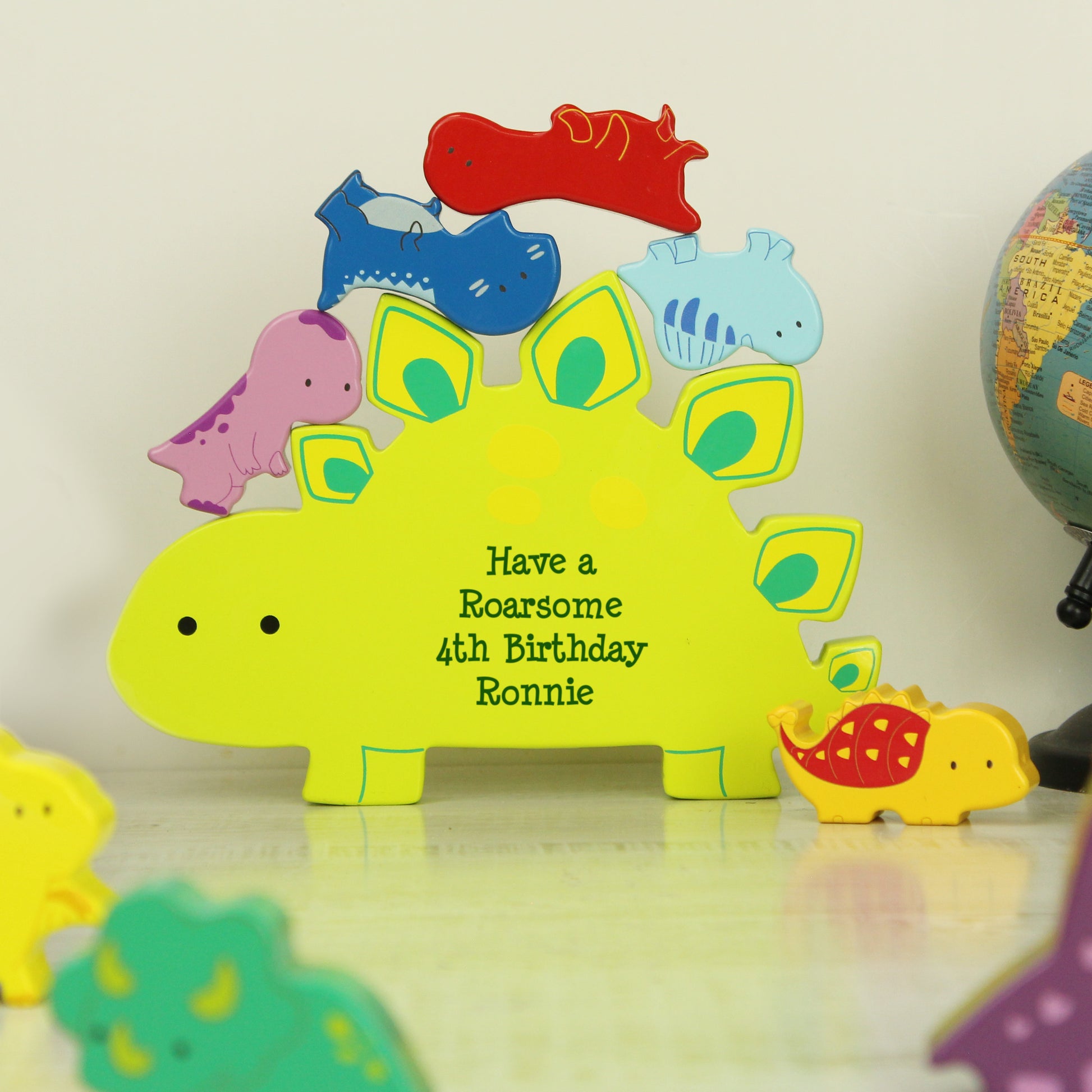 Personalised Free Text Wooden Dinosaur Stacker Toy - MK&JD Gifts
