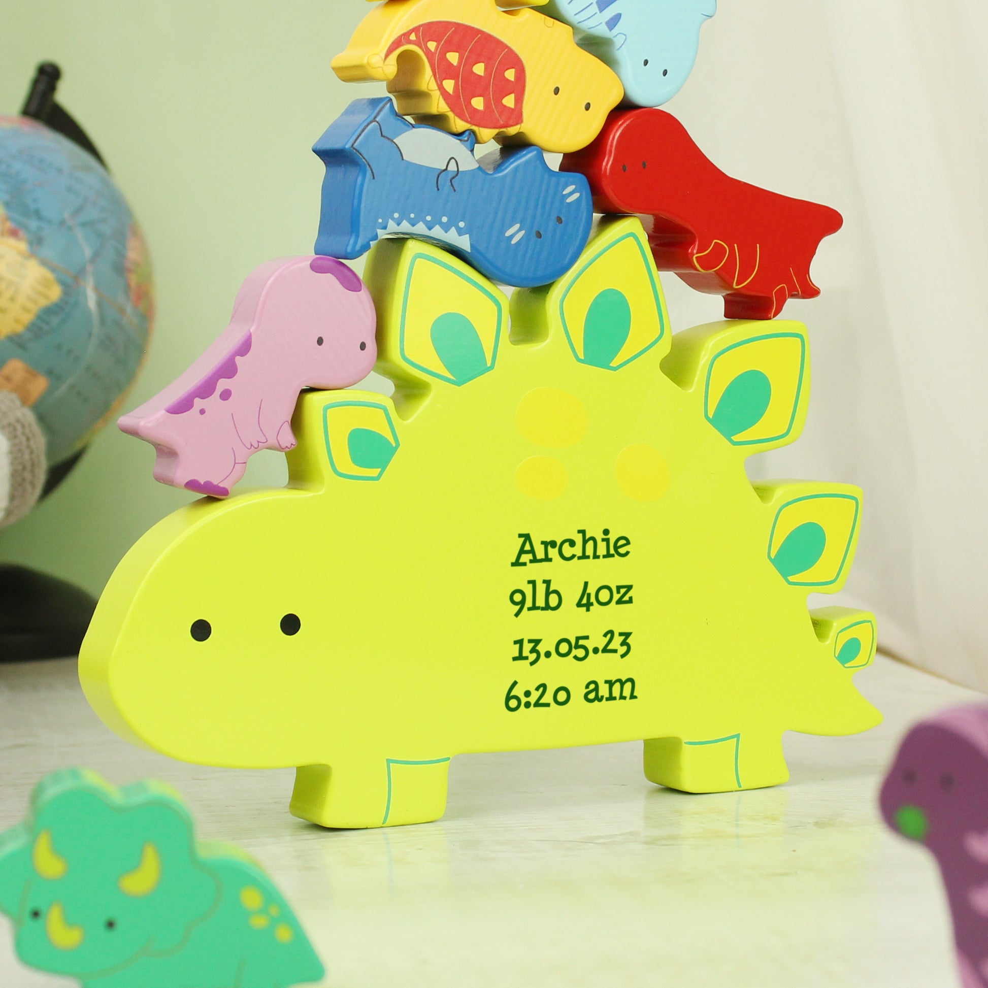 Personalised Free Text Wooden Dinosaur Stacker Toy - MK&JD Gifts
