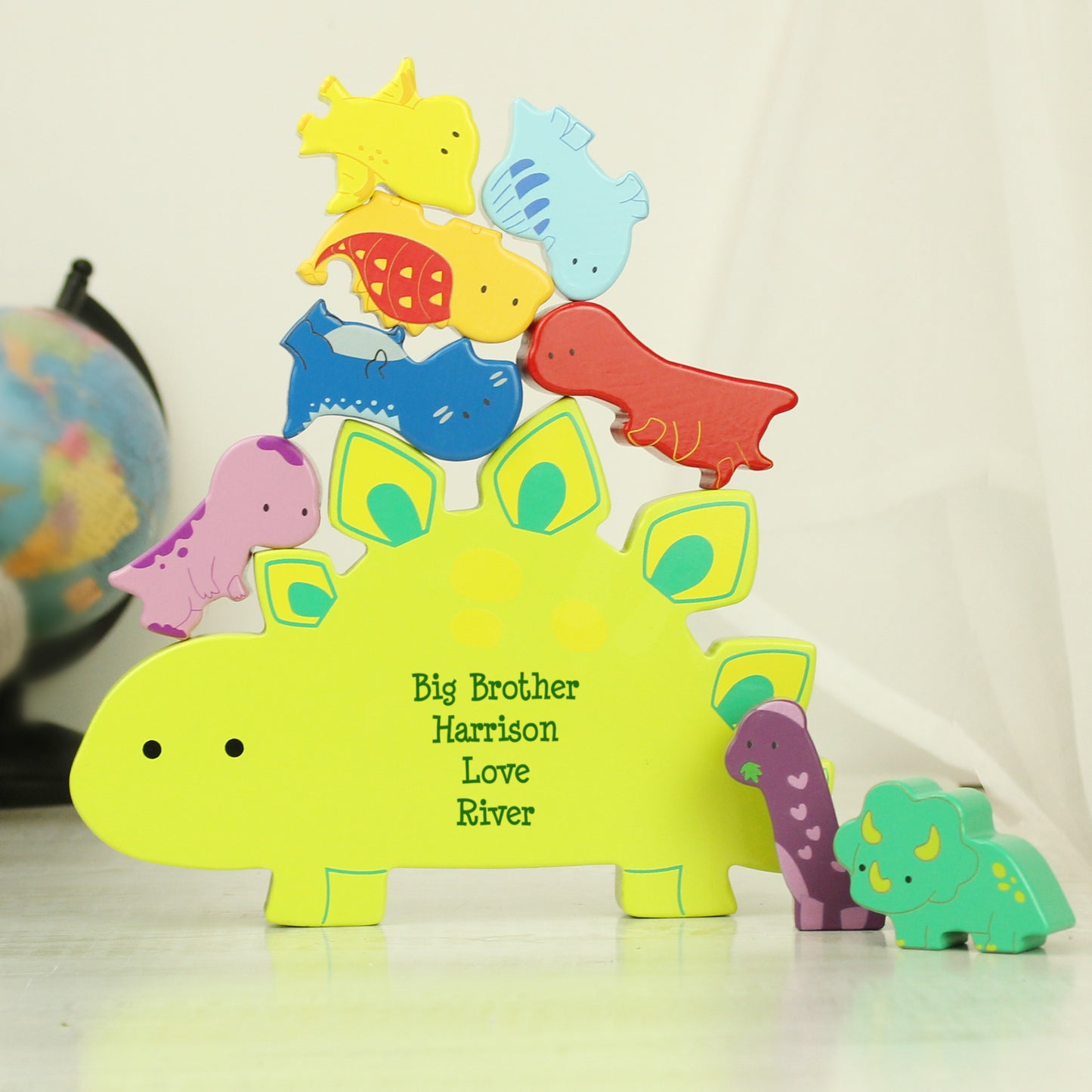 Personalised Free Text Wooden Dinosaur Stacker Toy - MK&JD Gifts