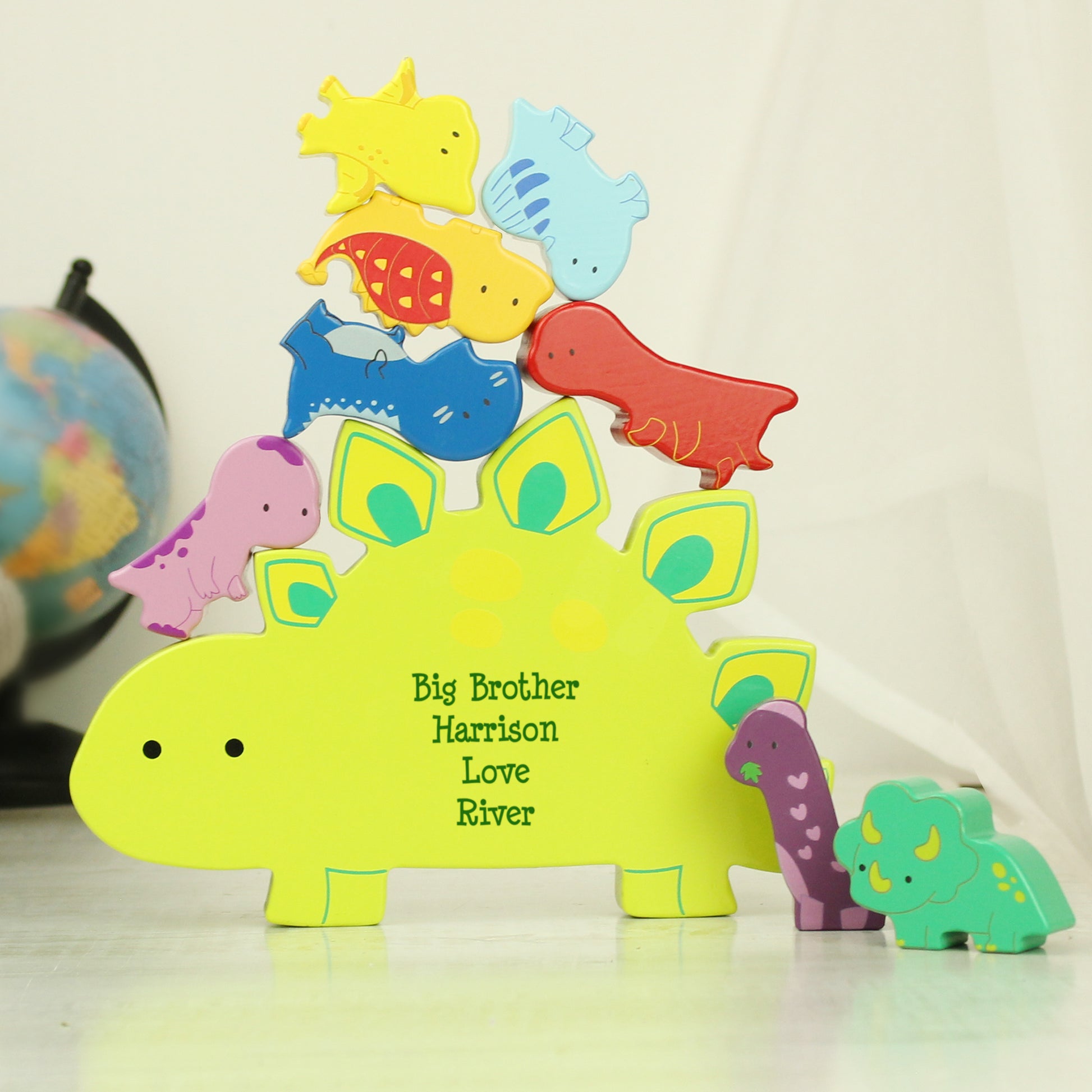 Personalised Free Text Wooden Dinosaur Stacker Toy - MK&JD Gifts
