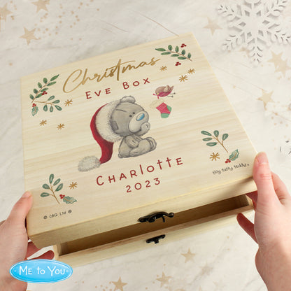 Personalised Winter Christmas Eve Tiny Tatty Teddy Large Wooden Keepsake Box - MK&JD Gifts