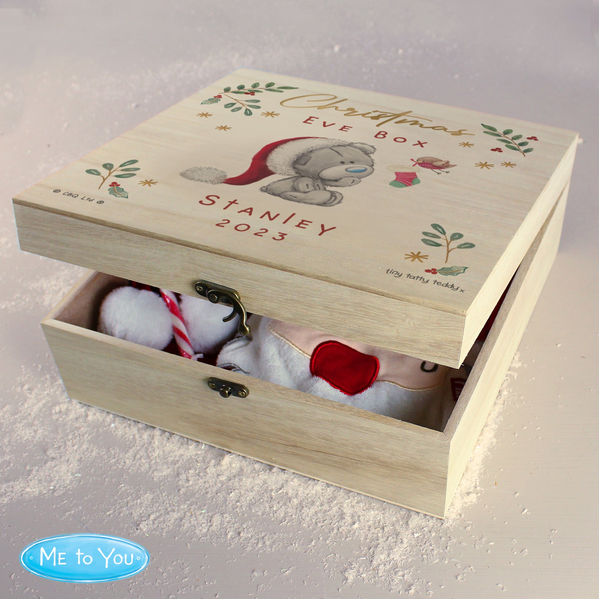 Personalised Winter Christmas Eve Tiny Tatty Teddy Large Wooden Keepsake Box - MK&JD Gifts