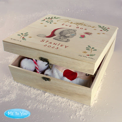 Personalised Winter Christmas Eve Tiny Tatty Teddy Large Wooden Keepsake Box - MK&JD Gifts