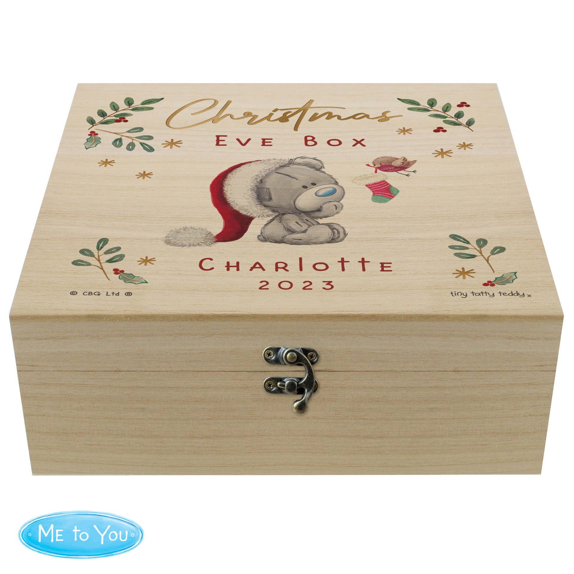 Personalised Winter Christmas Eve Tiny Tatty Teddy Large Wooden Keepsake Box - MK&JD Gifts