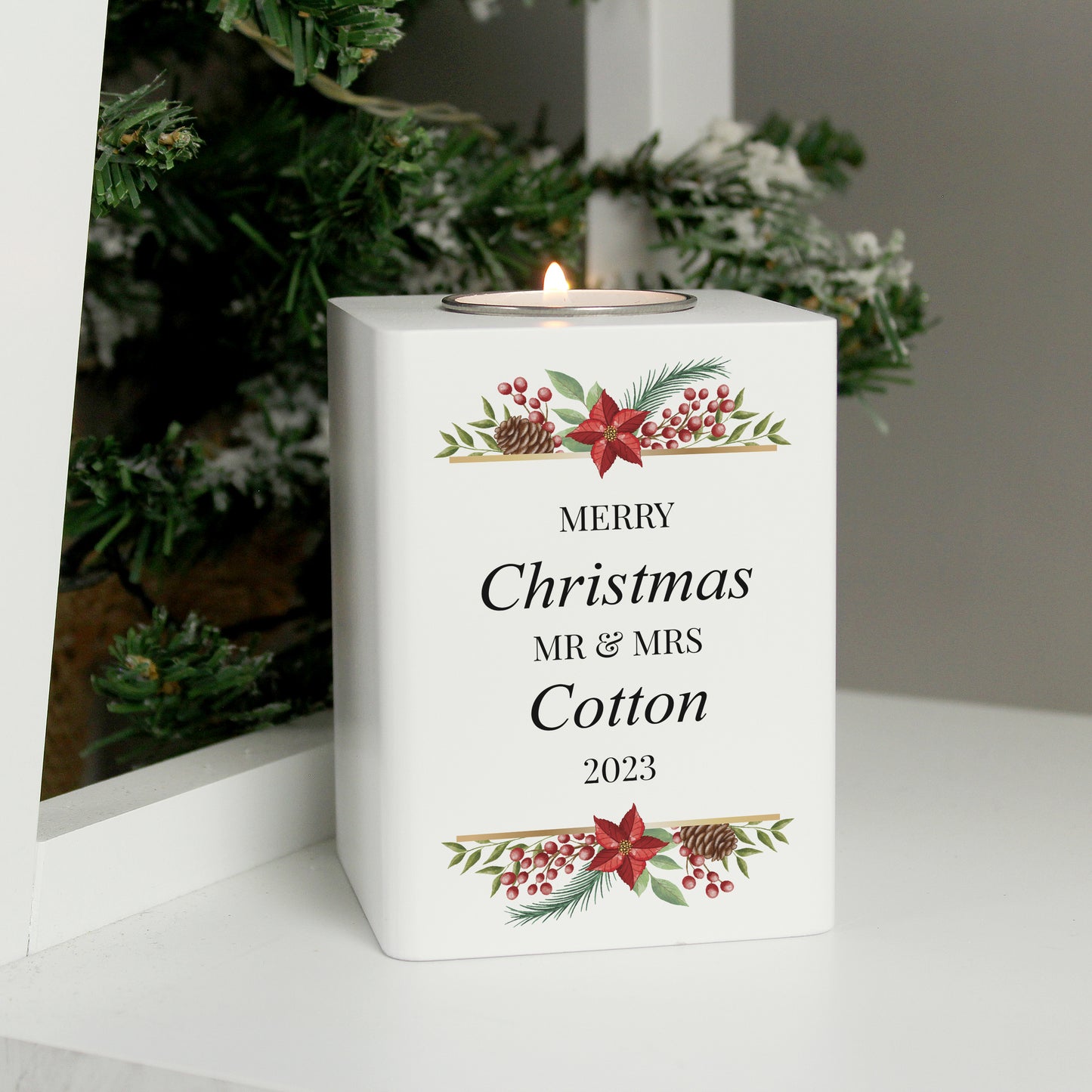 Personalised Christmas Wooden Tealight Holder - MK&JD Gifts