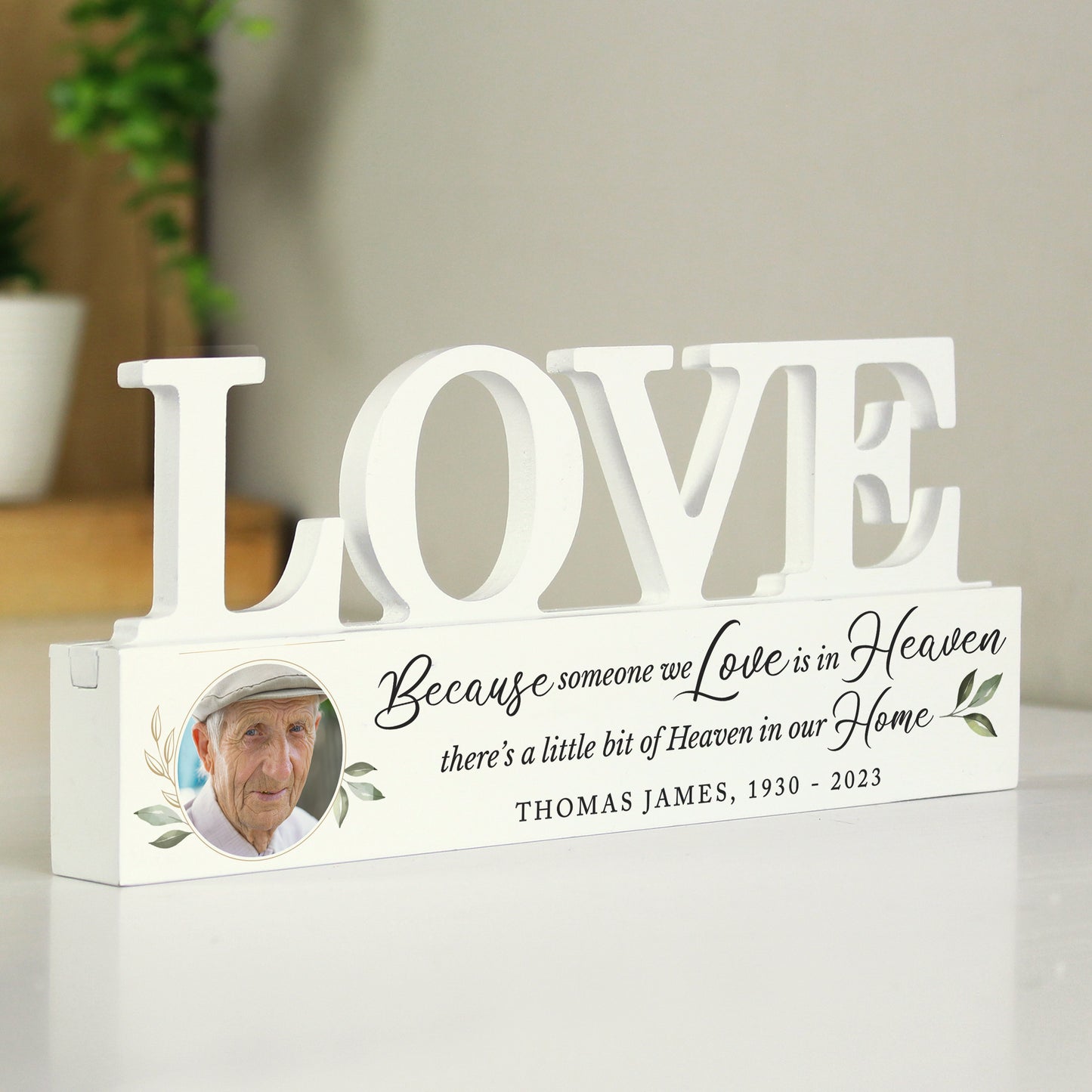 Personalised Botanical Memorial Photo Upload Wooden Love Ornament - MK&JD Gifts