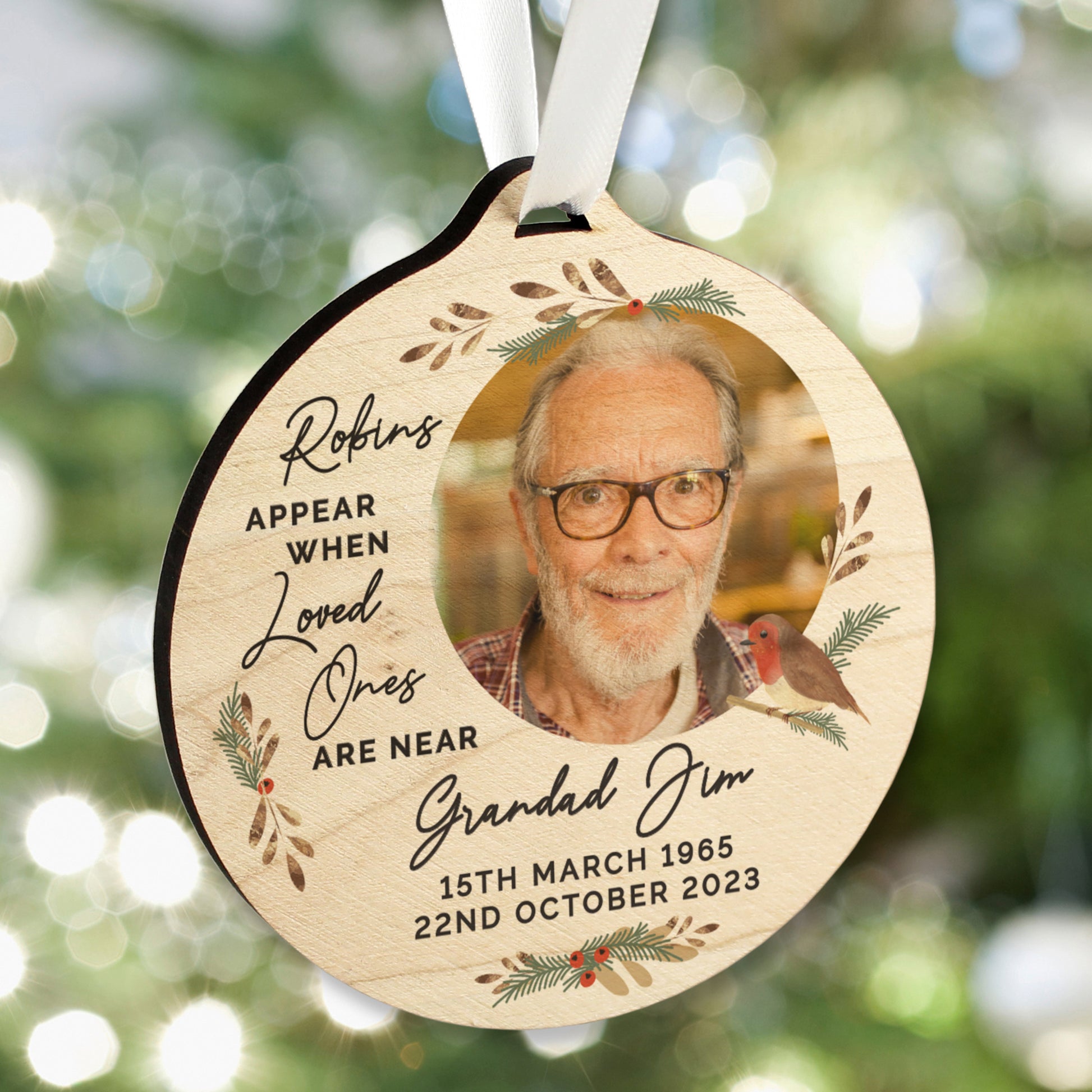 Personalised Photo Upload Robin Memorial Wooden Decoration - MK&JD Gifts