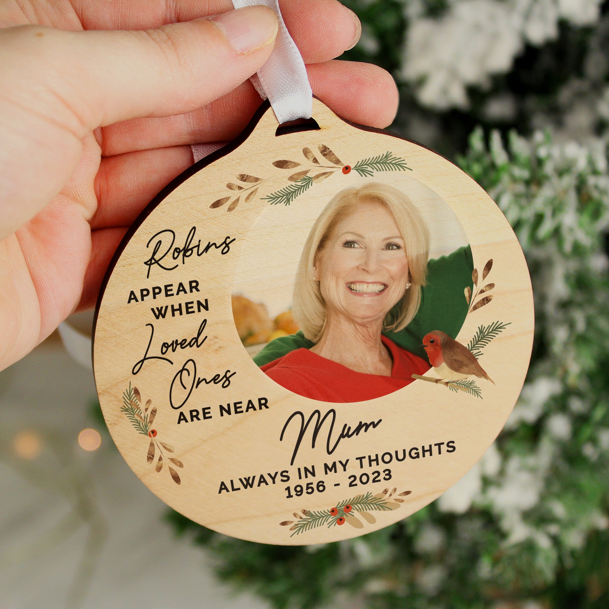 Personalised Photo Upload Robin Memorial Wooden Decoration - MK&JD Gifts