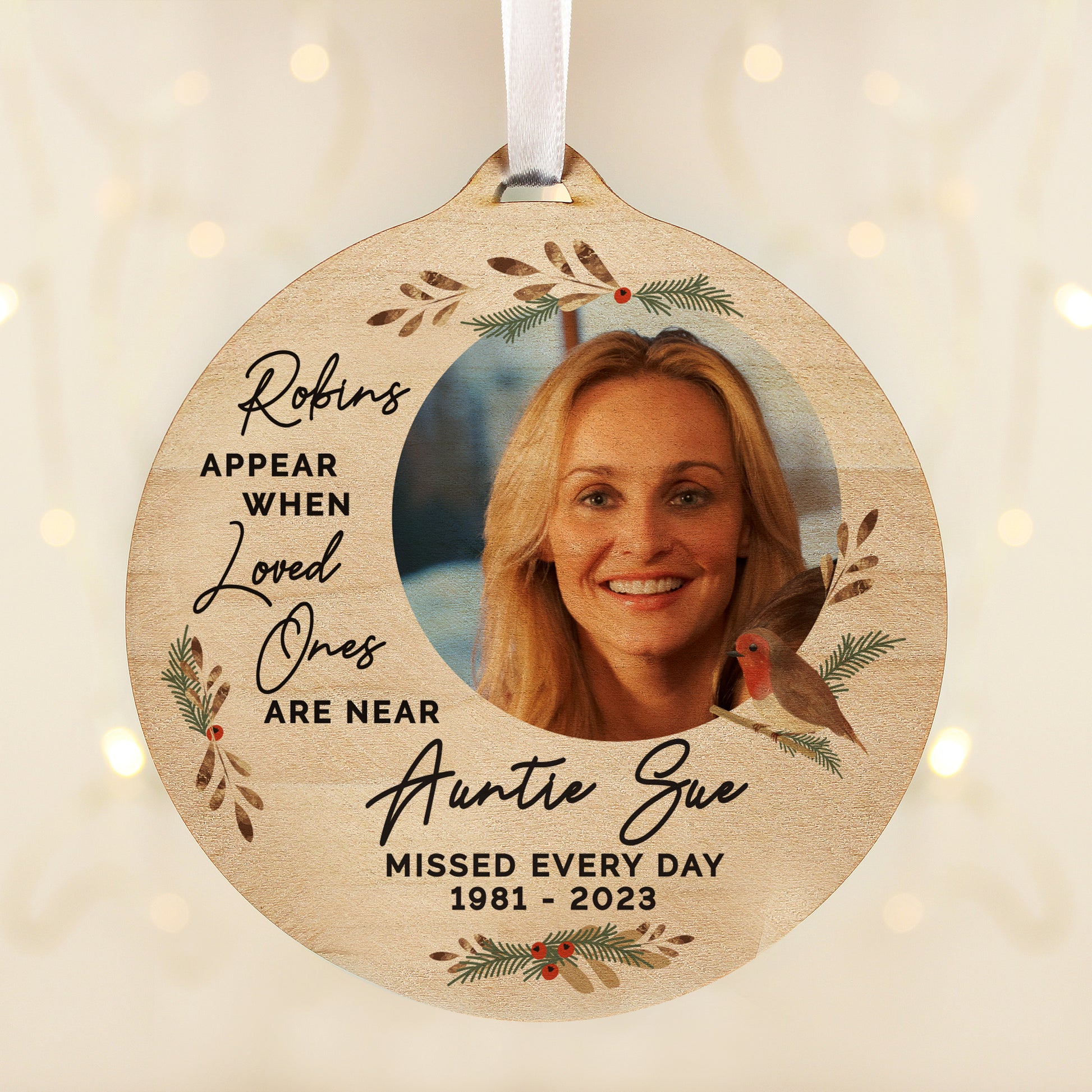 Personalised Photo Upload Robin Memorial Wooden Decoration - MK&JD Gifts