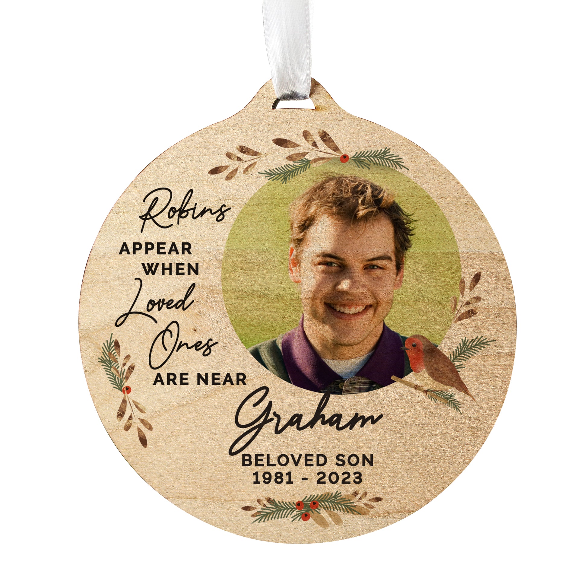 Personalised Photo Upload Robin Memorial Wooden Decoration - MK&JD Gifts