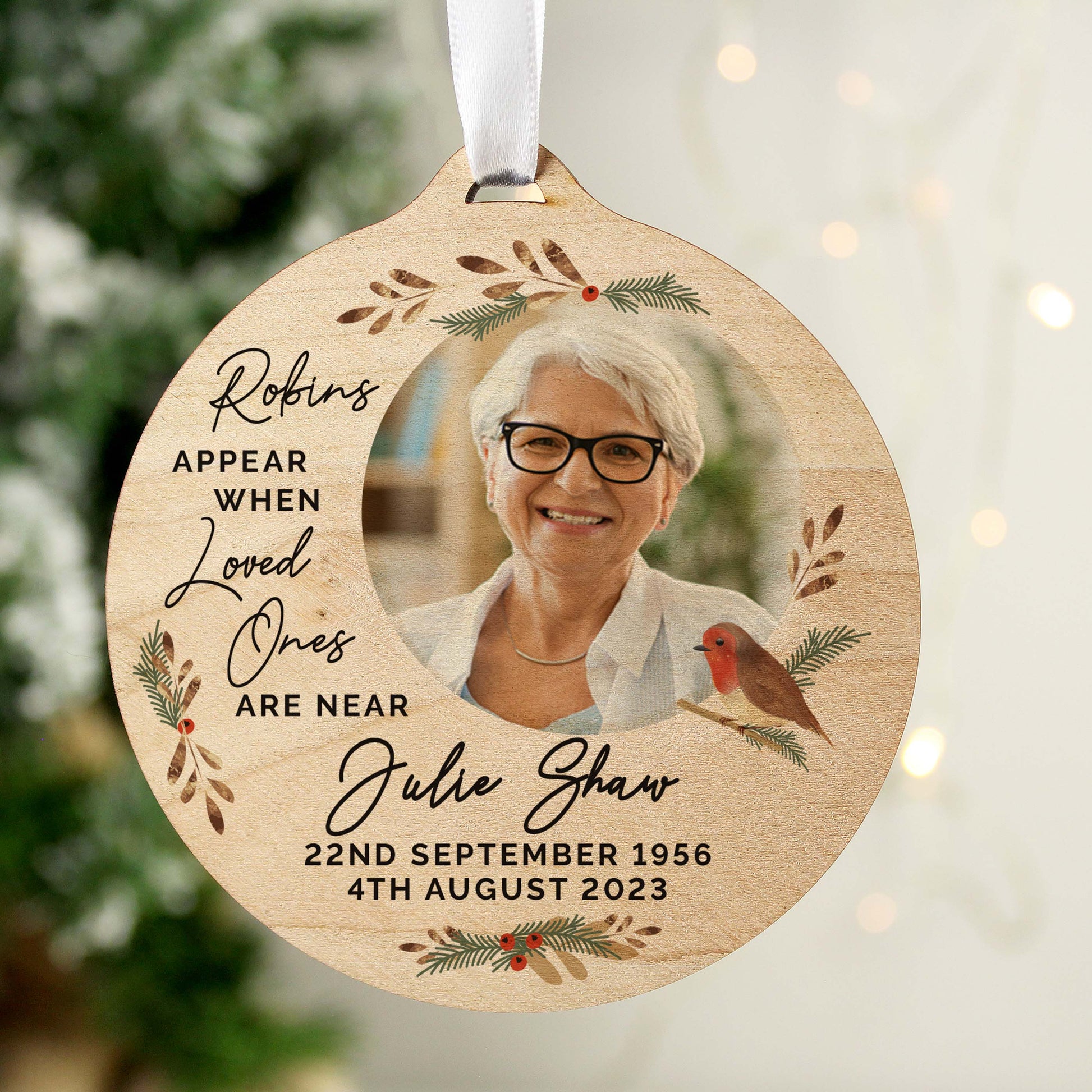 Personalised Photo Upload Robin Memorial Wooden Decoration - MK&JD Gifts