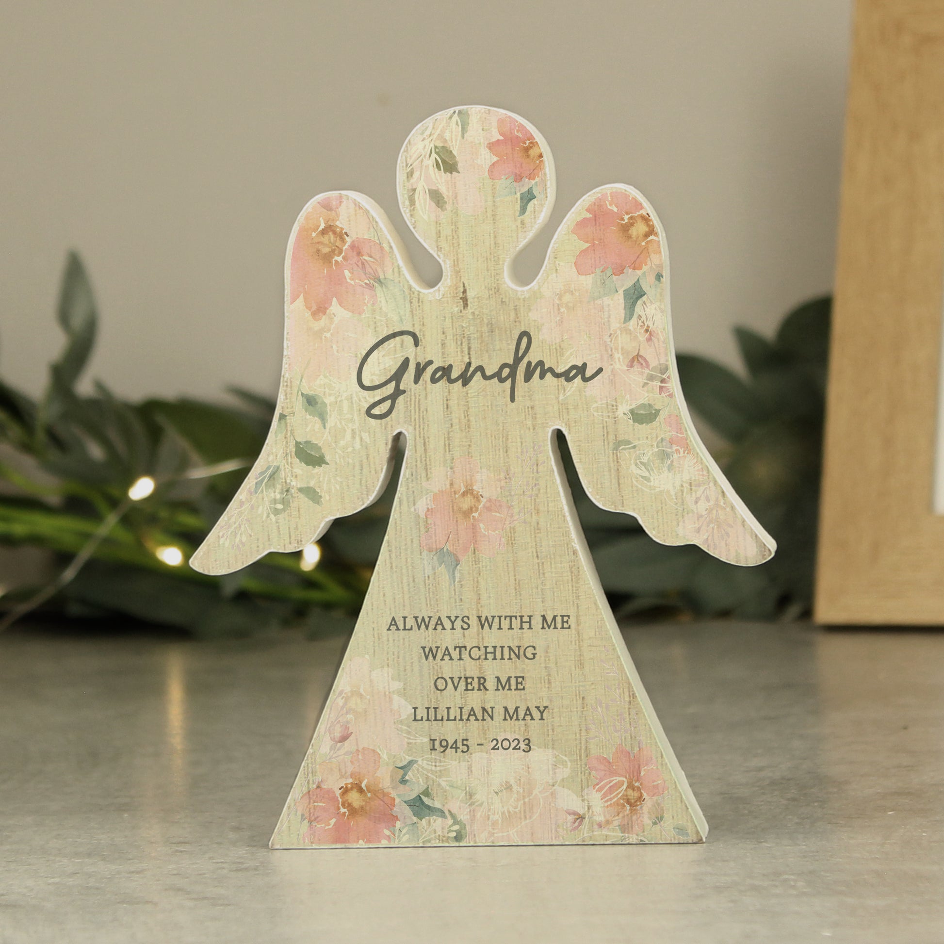 Personalised Floral Wooden Angel Ornament - MK&JD Gifts