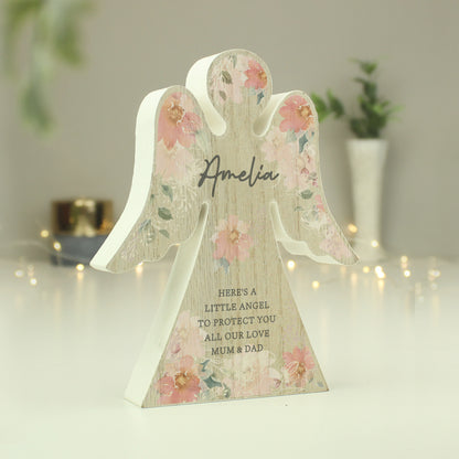 Personalised Floral Wooden Angel Ornament - MK&JD Gifts
