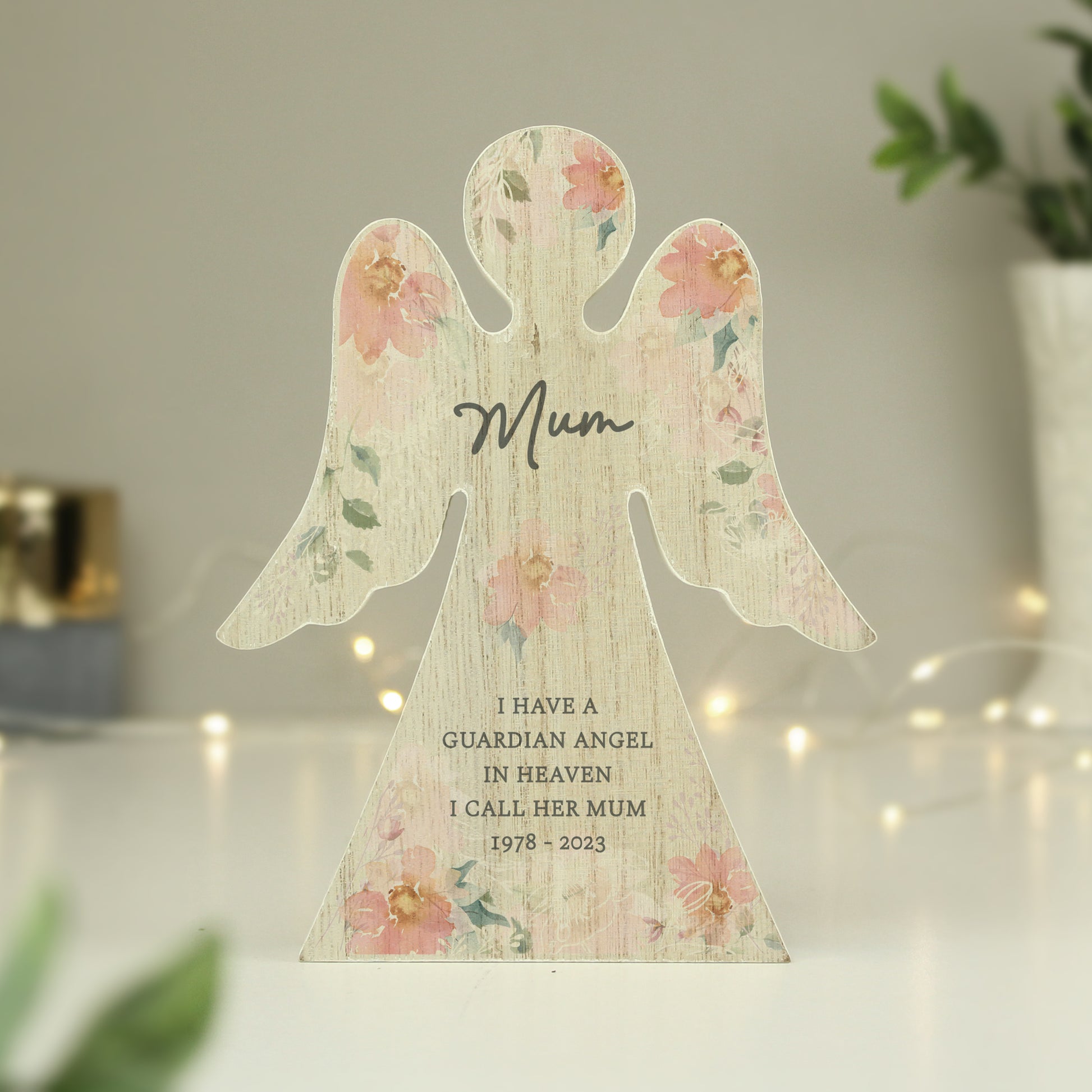 Personalised Floral Wooden Angel Ornament - MK&JD Gifts