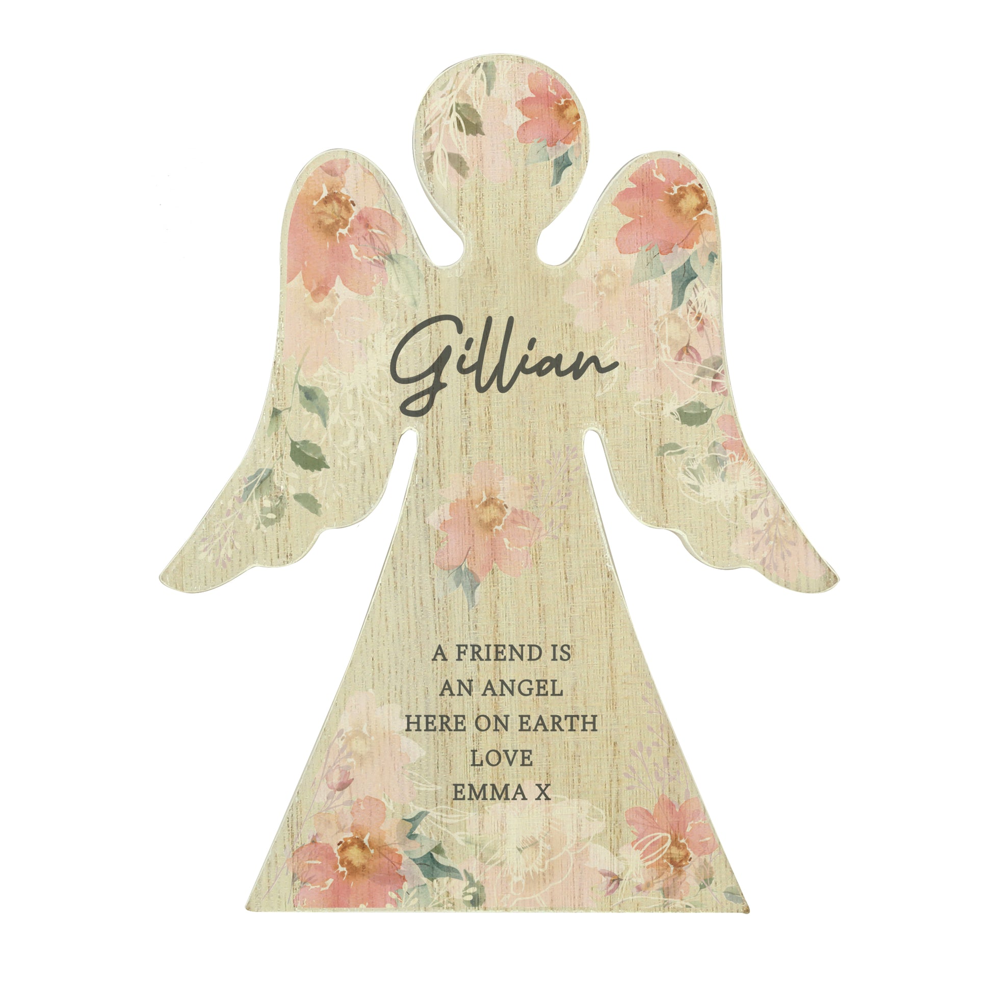 Personalised Floral Wooden Angel Ornament - MK&JD Gifts