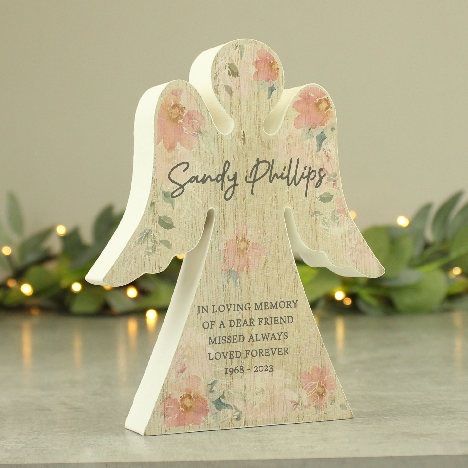 Personalised Floral Wooden Angel Ornament - MK&JD Gifts