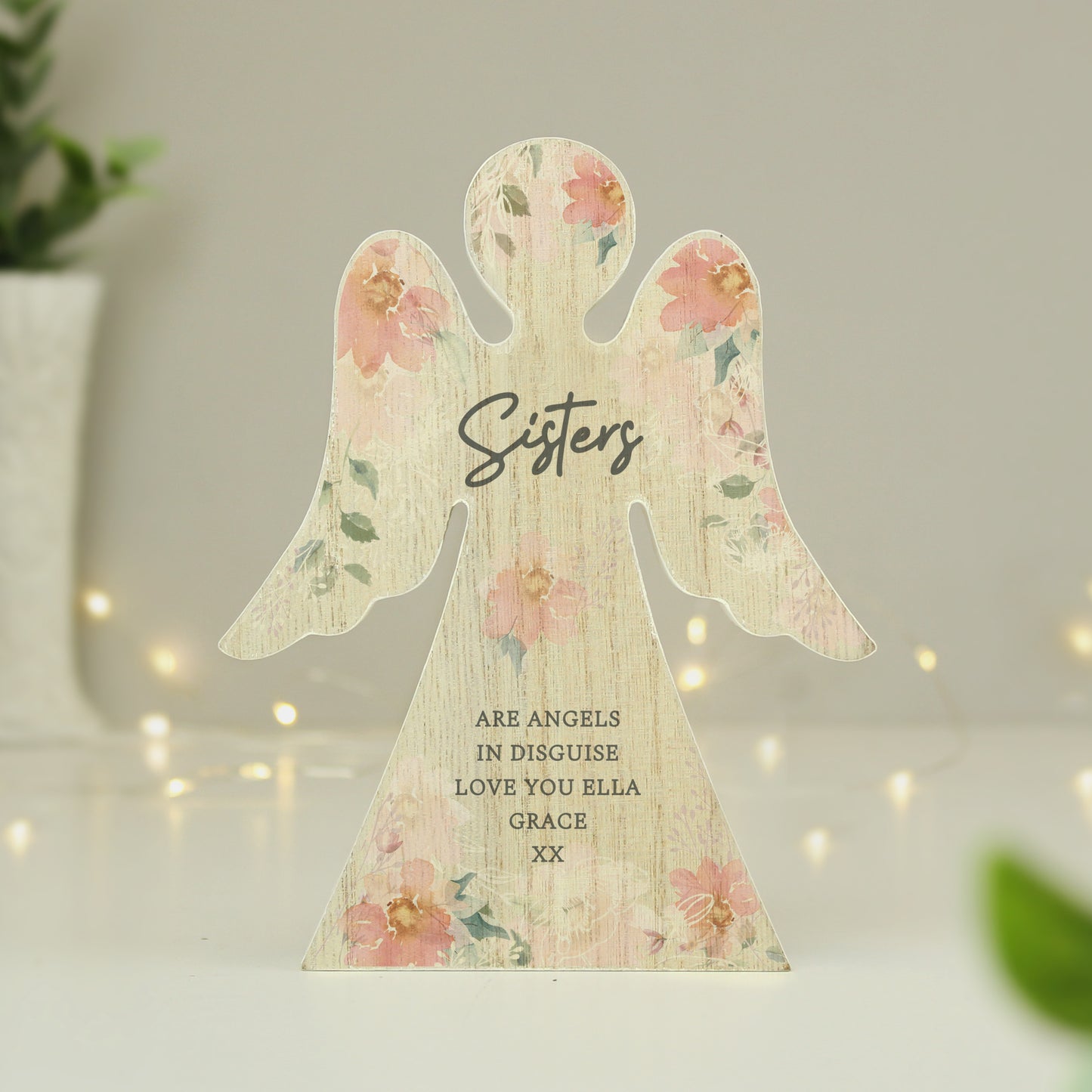 Personalised Floral Wooden Angel Ornament - MK&JD Gifts