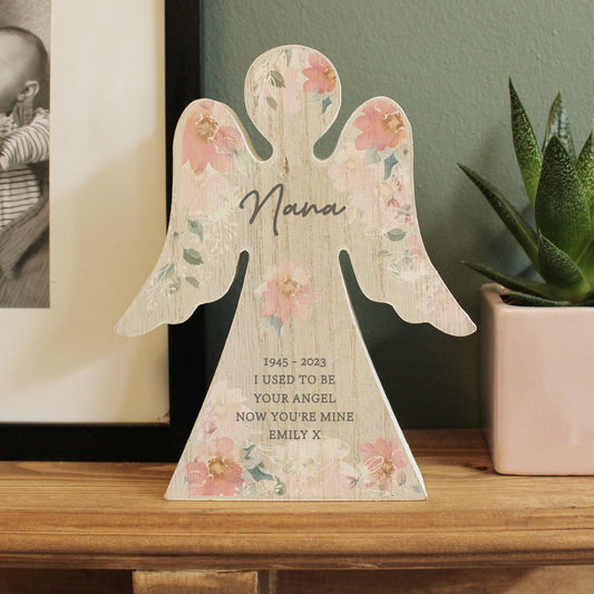Personalised Floral Wooden Angel Ornament - MK&JD Gifts