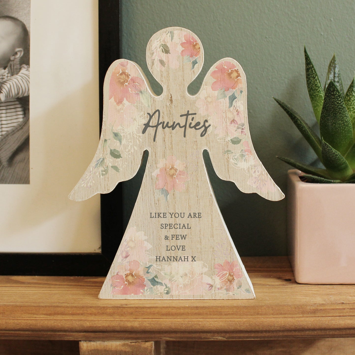 Personalised Floral Wooden Angel Ornament - MK&JD Gifts