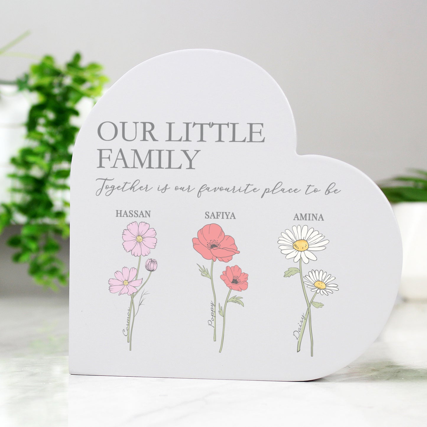 Personalised Flower of the Month Family Heart Ornament - MK&JD Gifts