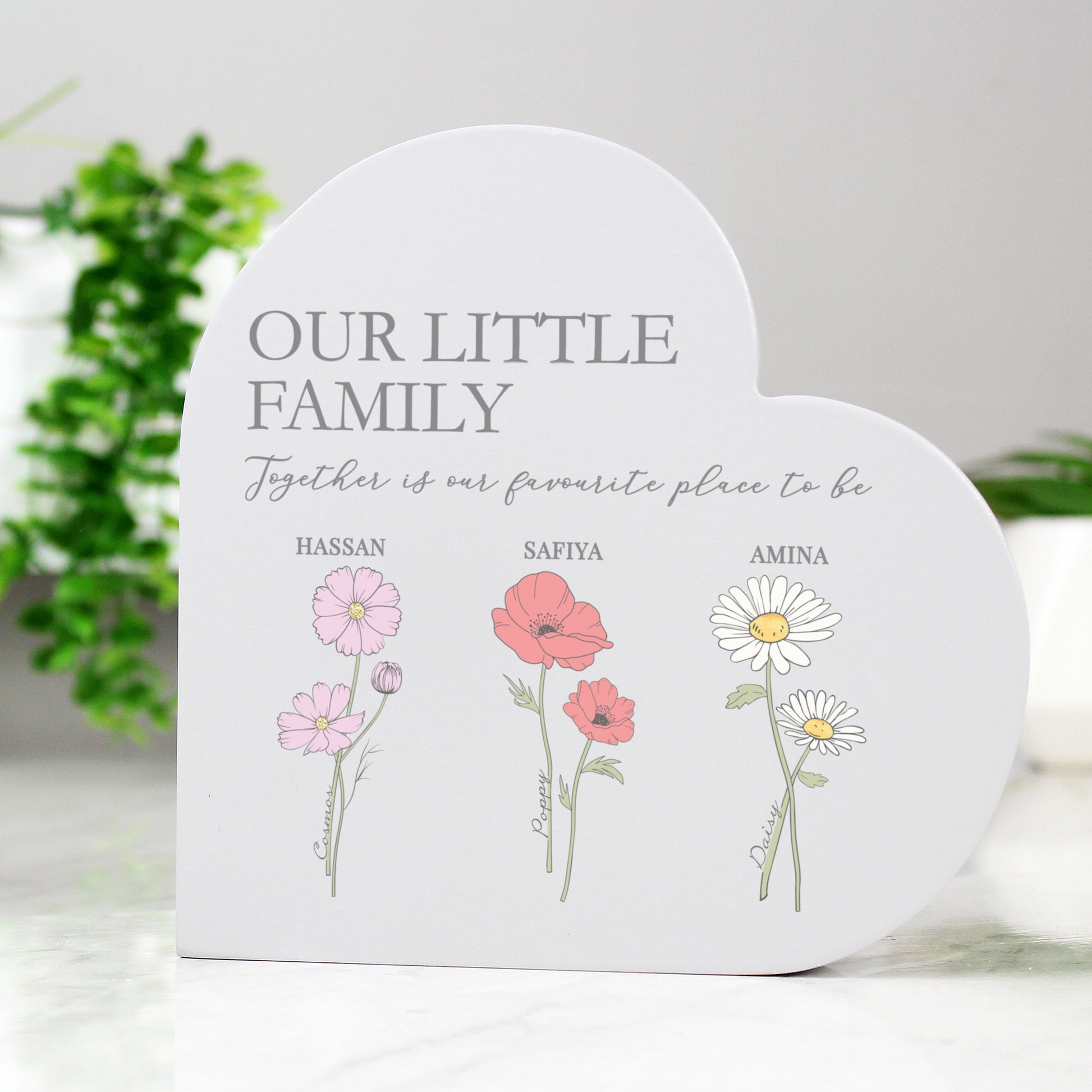 Personalised Flower of the Month Family Heart Ornament - MK&JD Gifts