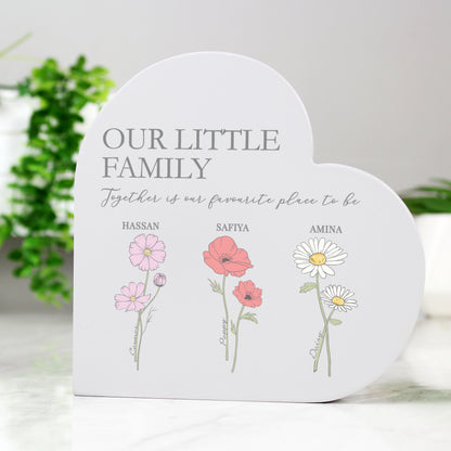 Personalised Flower of the Month Family Heart Ornament - MK&JD Gifts