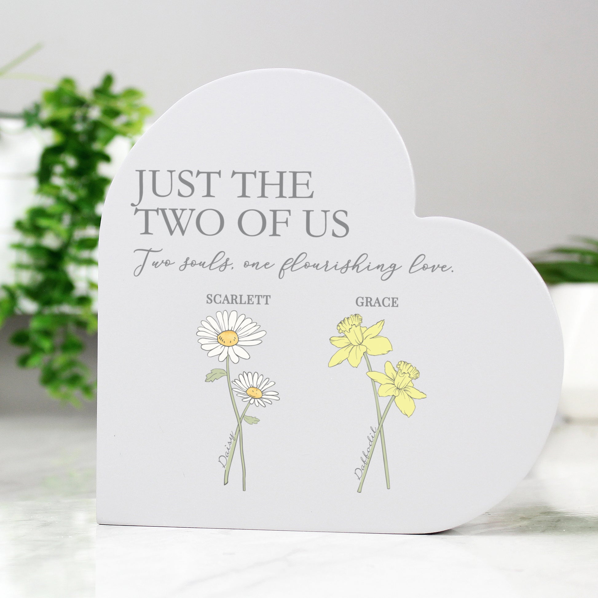 Personalised Flower of the Month Family Heart Ornament - MK&JD Gifts