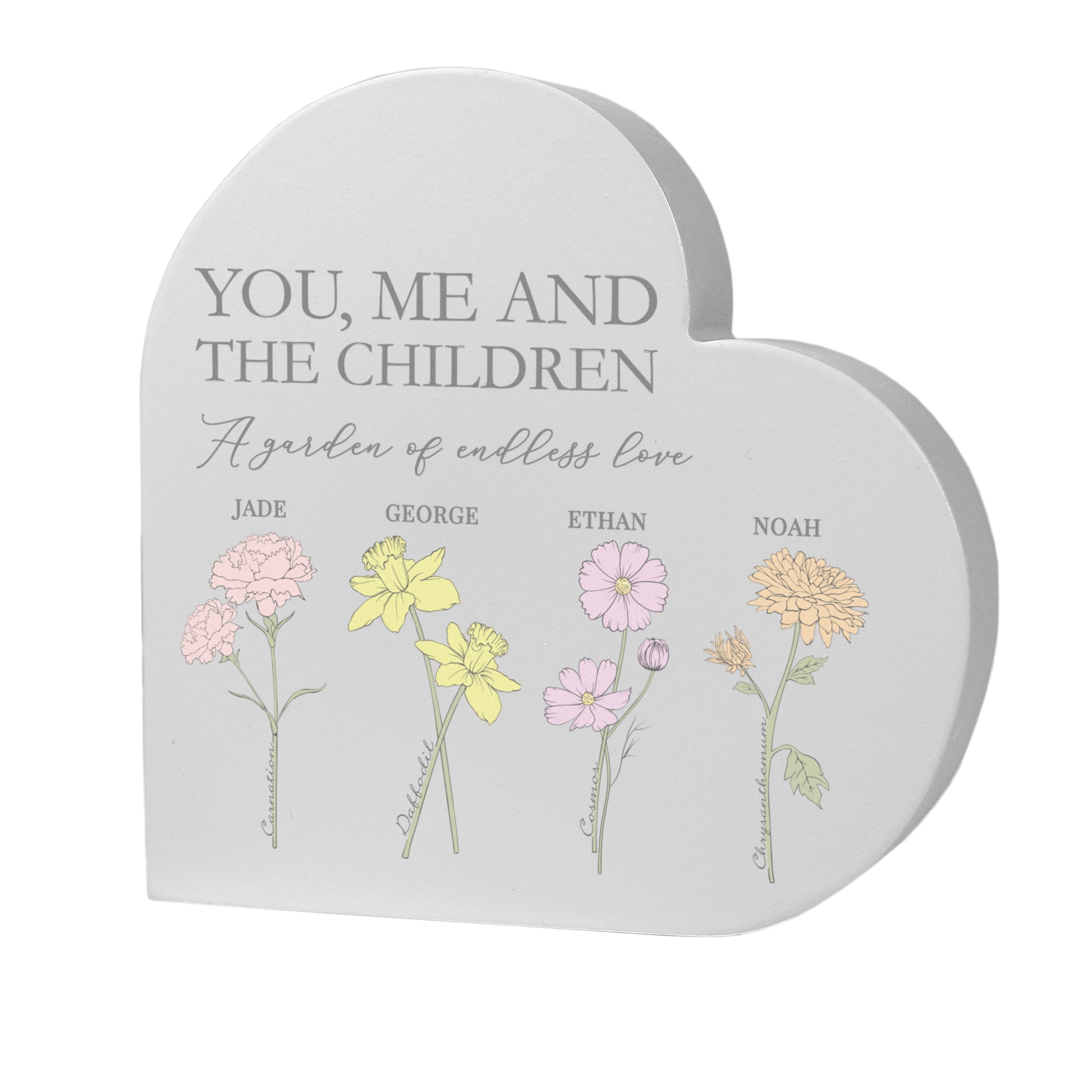 Personalised Flower of the Month Family Heart Ornament - MK&JD Gifts
