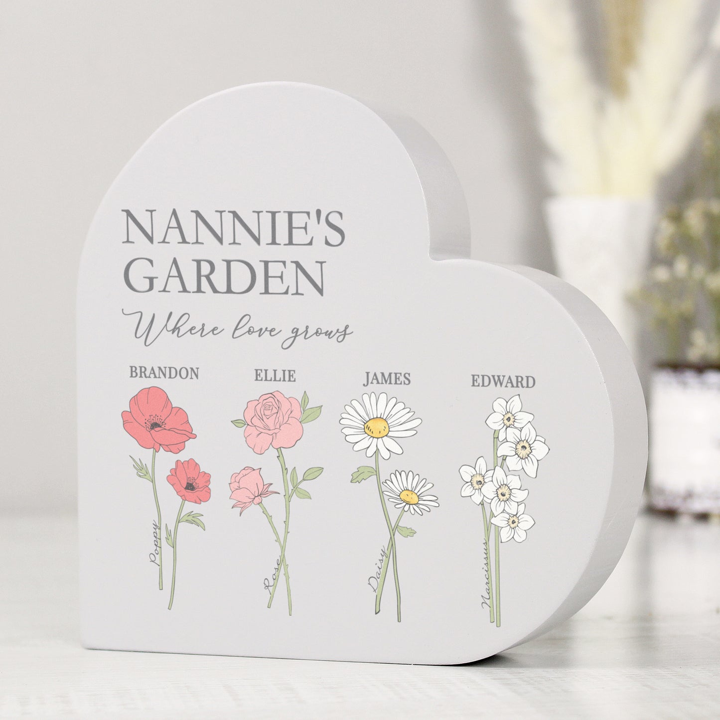 Personalised Flower of the Month Family Heart Ornament - MK&JD Gifts