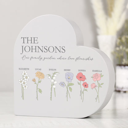 Personalised Flower of the Month Family Heart Ornament - MK&JD Gifts