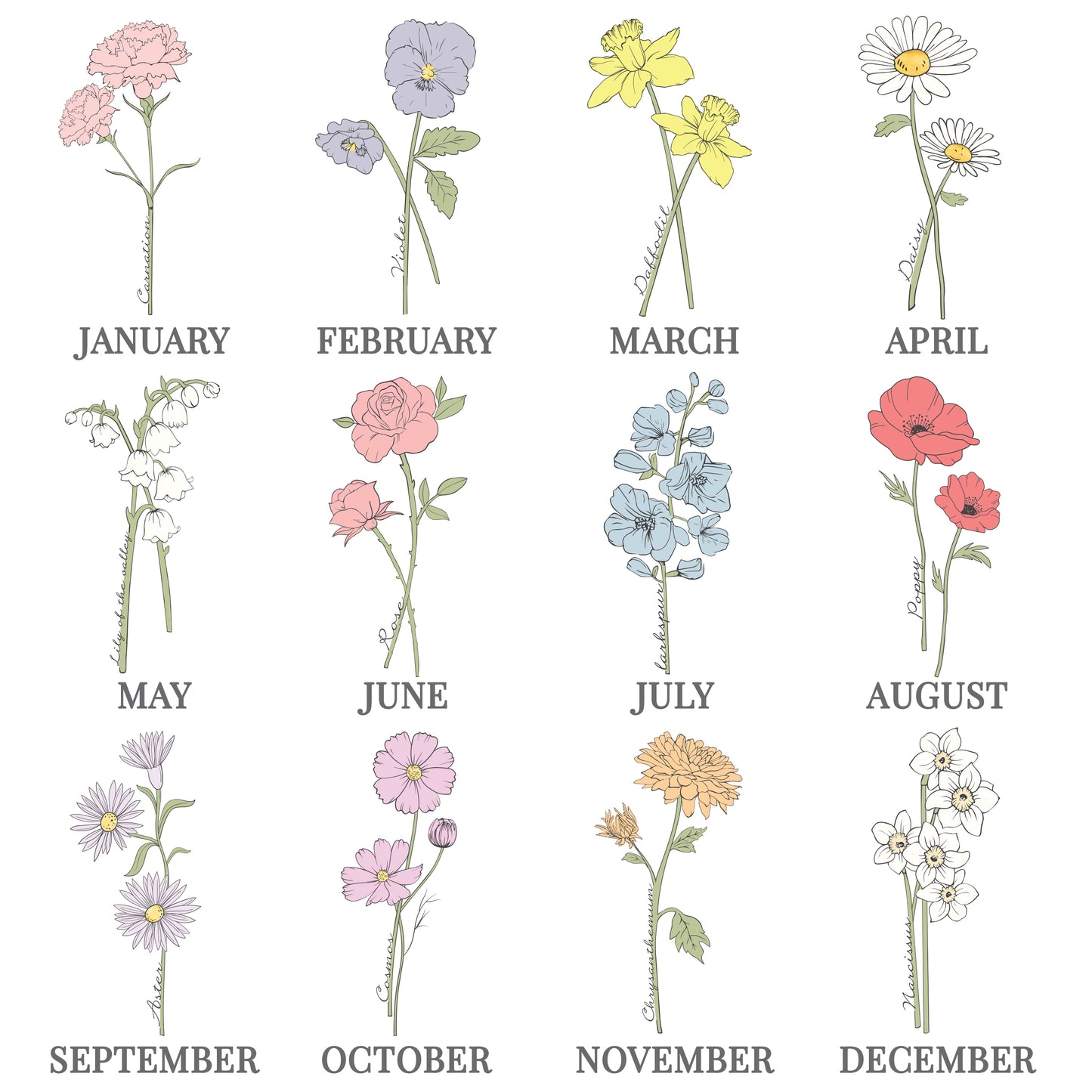 Personalised Flower of the Month Family Heart Ornament - MK&JD Gifts