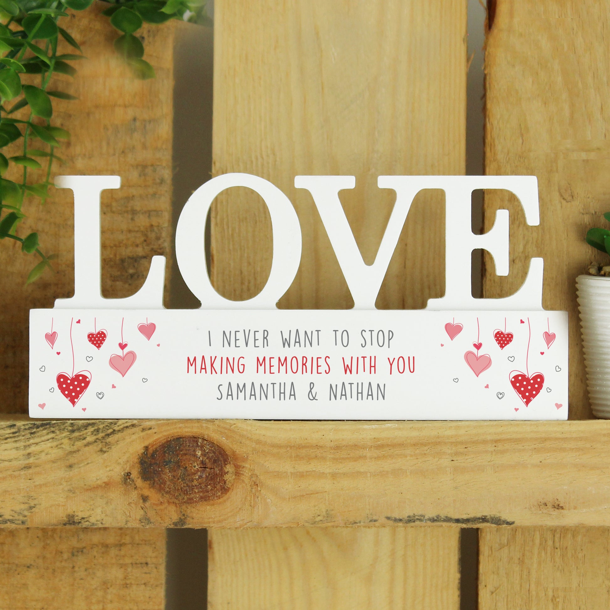 Personalised Red Hearts Wooden Love Ornament - MK&JD Gifts