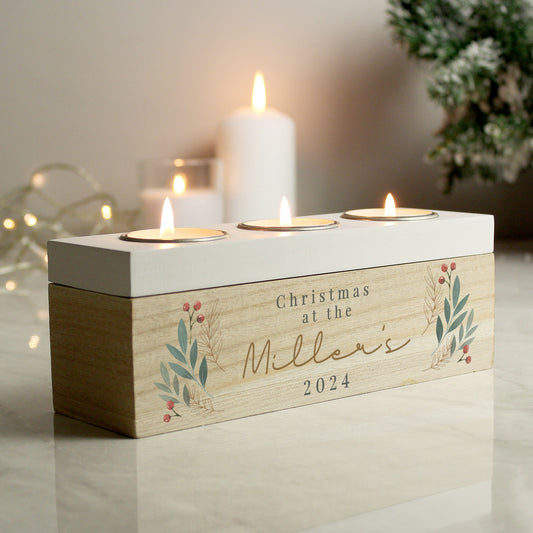 Personalised Christmas Foliage Triple Tea Light Box - MK&JD Gifts