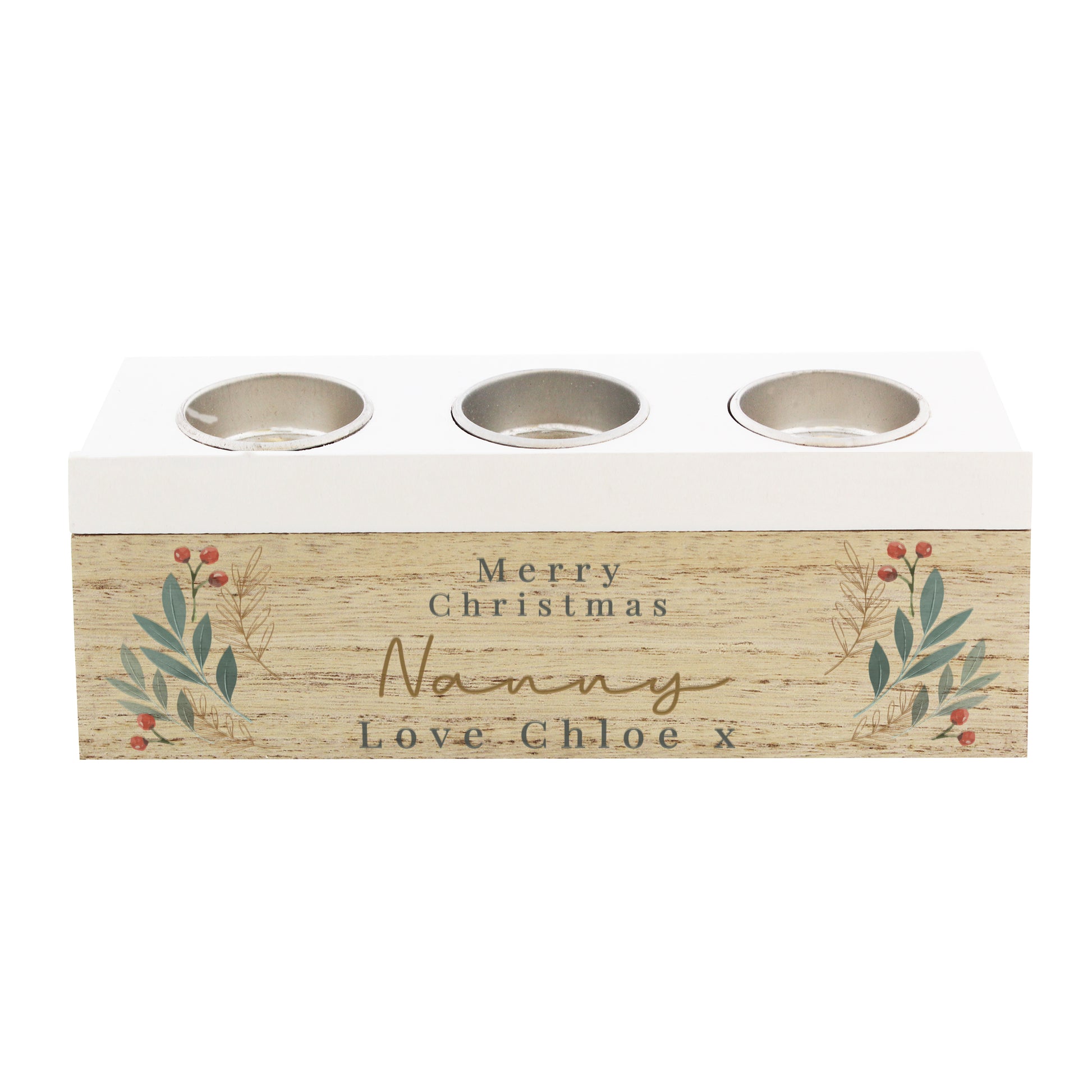 Personalised Christmas Foliage Triple Tea Light Box - MK&JD Gifts