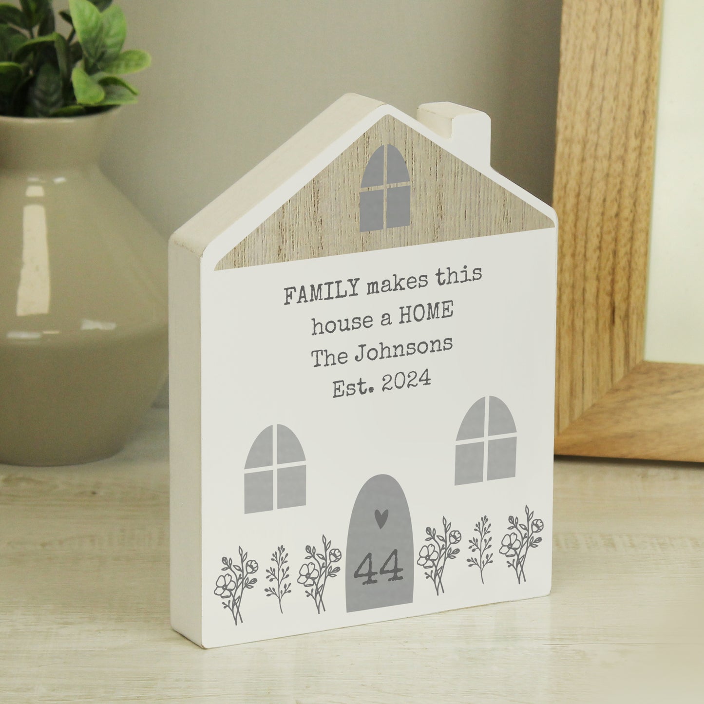 Personalised Grey Wooden House Ornament - MK&JD Gifts