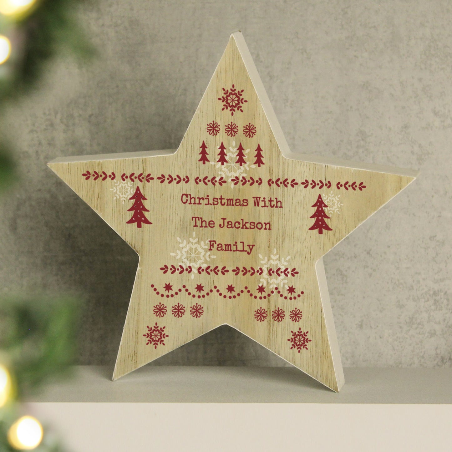 Personalised Christmas Fair Isle Wooden Star Ornament - MK&JD Gifts