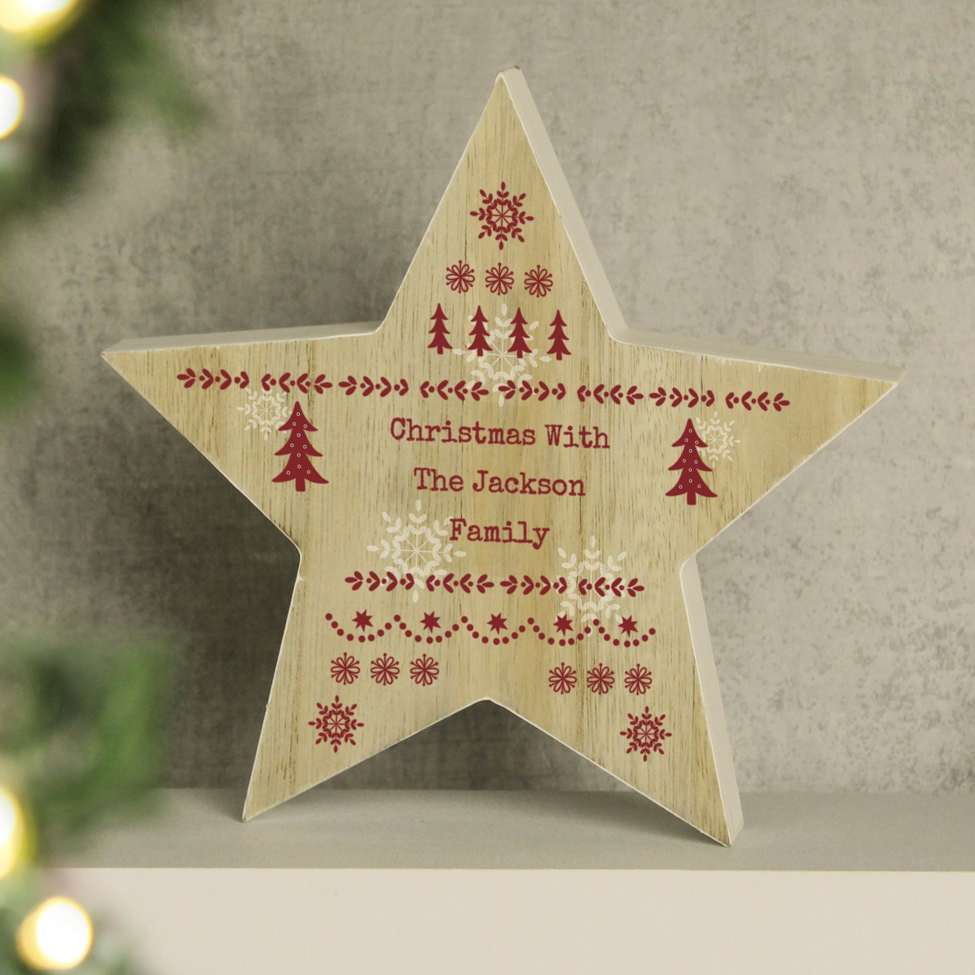 Personalised Christmas Fair Isle Wooden Star Ornament - MK&JD Gifts