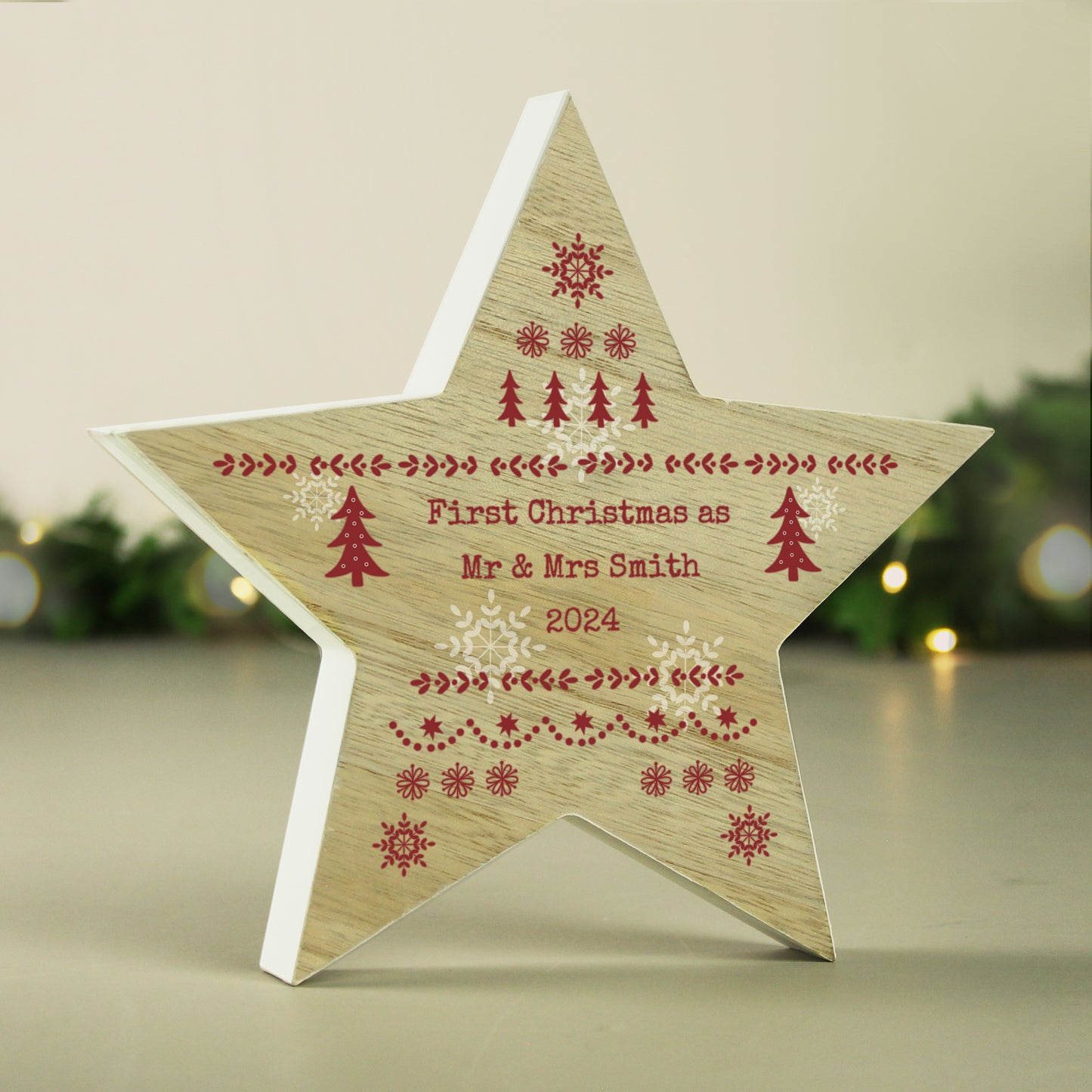 Personalised Christmas Fair Isle Wooden Star Ornament - MK&JD Gifts