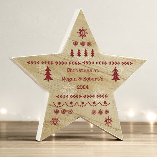 Personalised Christmas Fair Isle Wooden Star Ornament - MK&JD Gifts