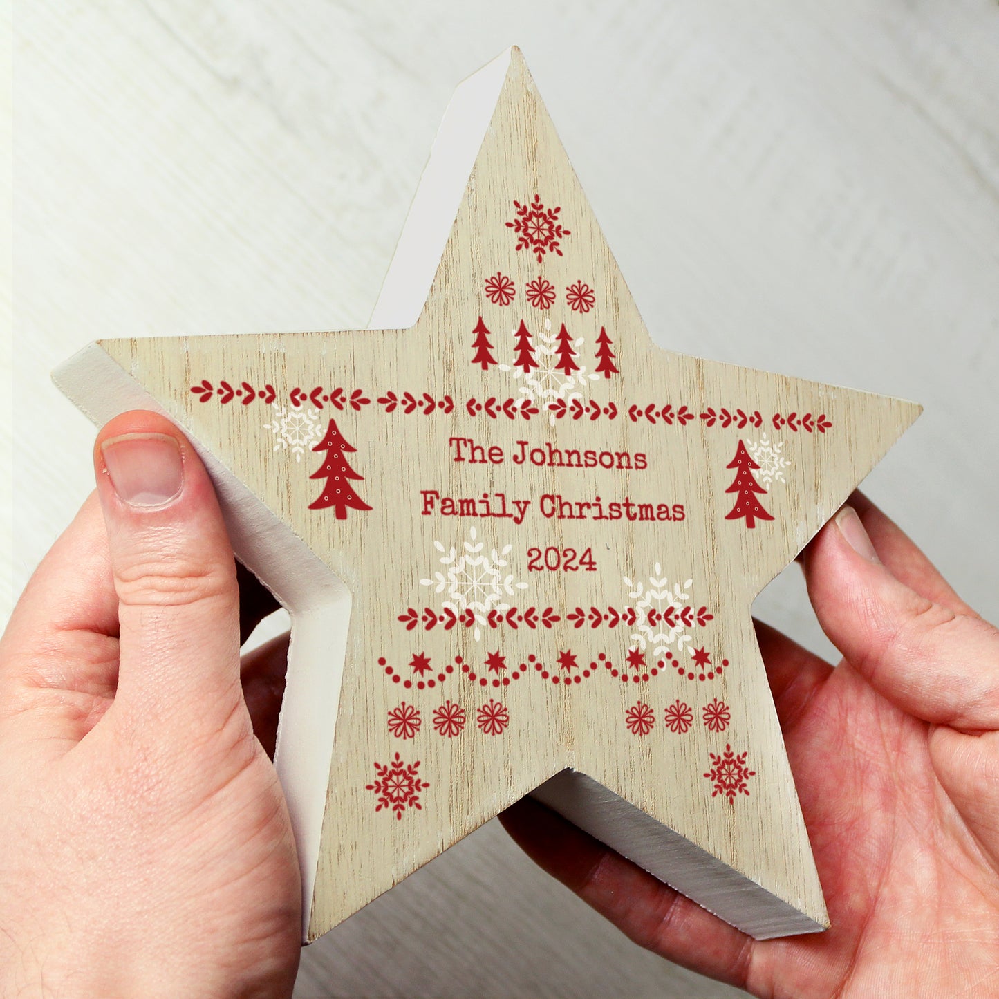Personalised Christmas Fair Isle Wooden Star Ornament - MK&JD Gifts