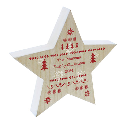 Personalised Christmas Fair Isle Wooden Star Ornament - MK&JD Gifts
