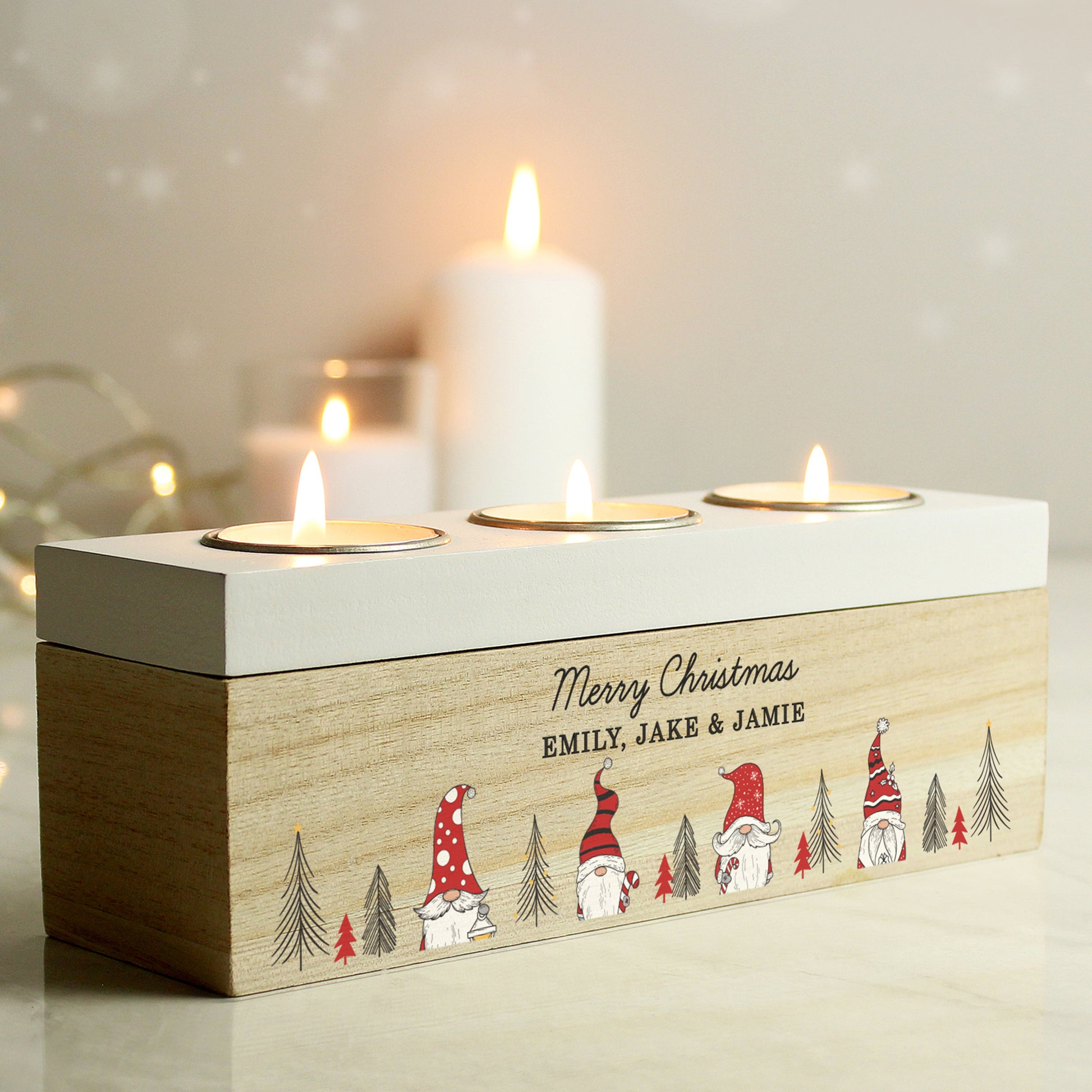 Personalised Gonk Christmas Triple Tea Light Box - MK&JD Gifts