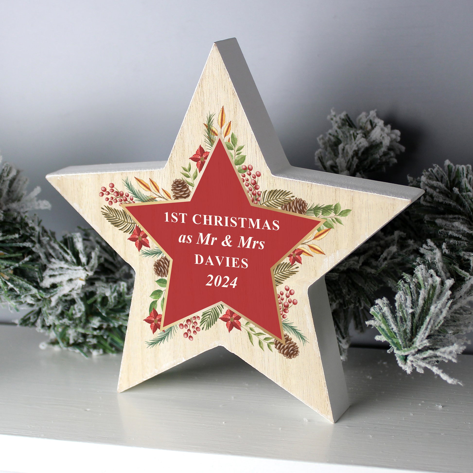 Personalised Christmas Wreath Wooden Star Ornament - MK&JD Gifts