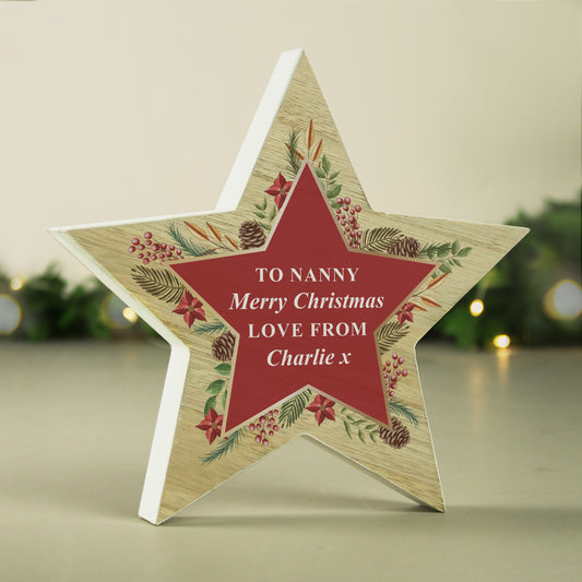 Personalised Christmas Wreath Wooden Star Ornament - MK&JD Gifts
