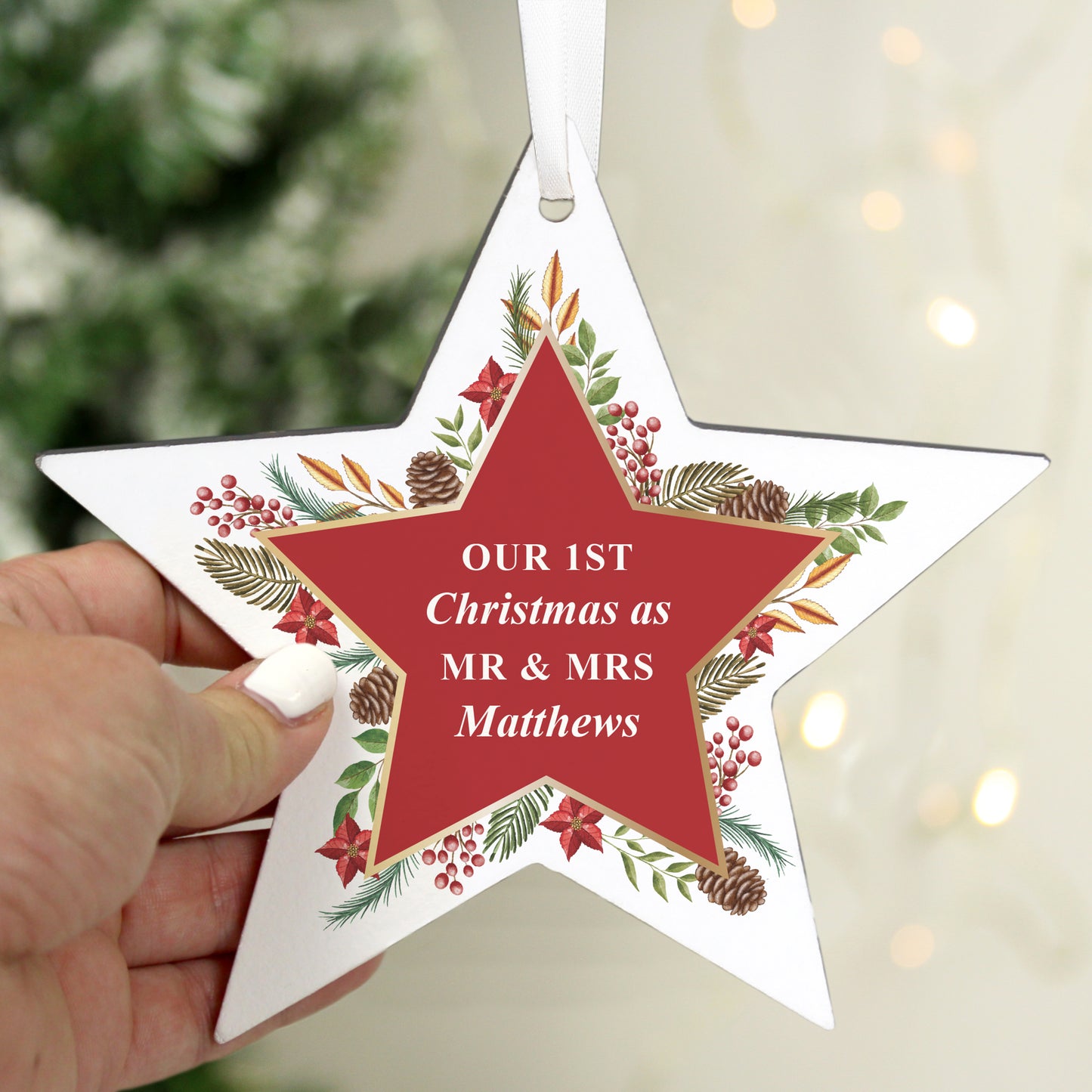 Personalised Christmas Wreath Wooden Star Decoration - MK&JD Gifts